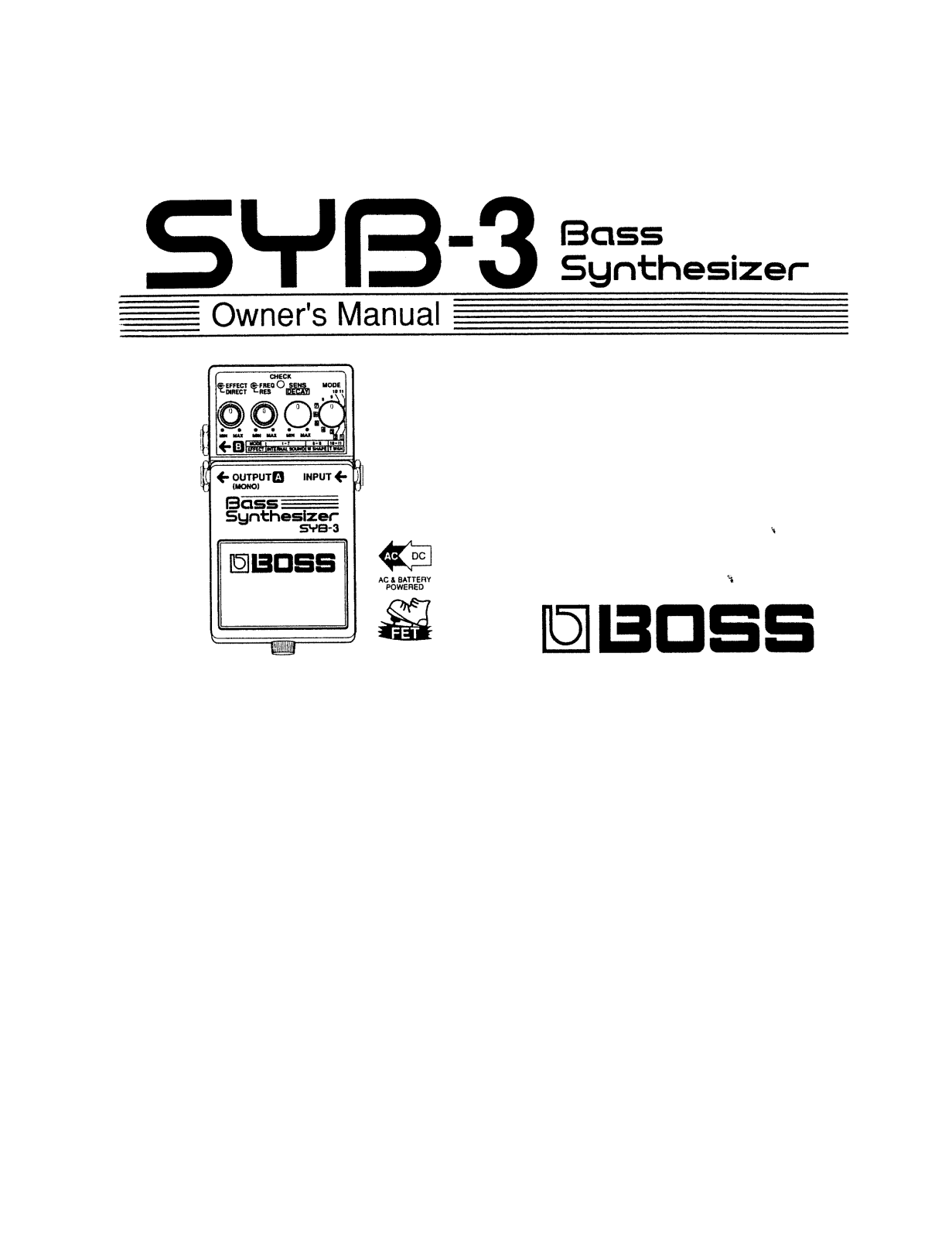 Roland Corporation SYB-3 Owner's Manual