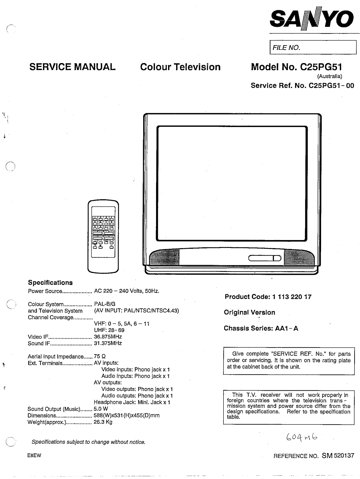 SANYO C25PG51 Service Manual