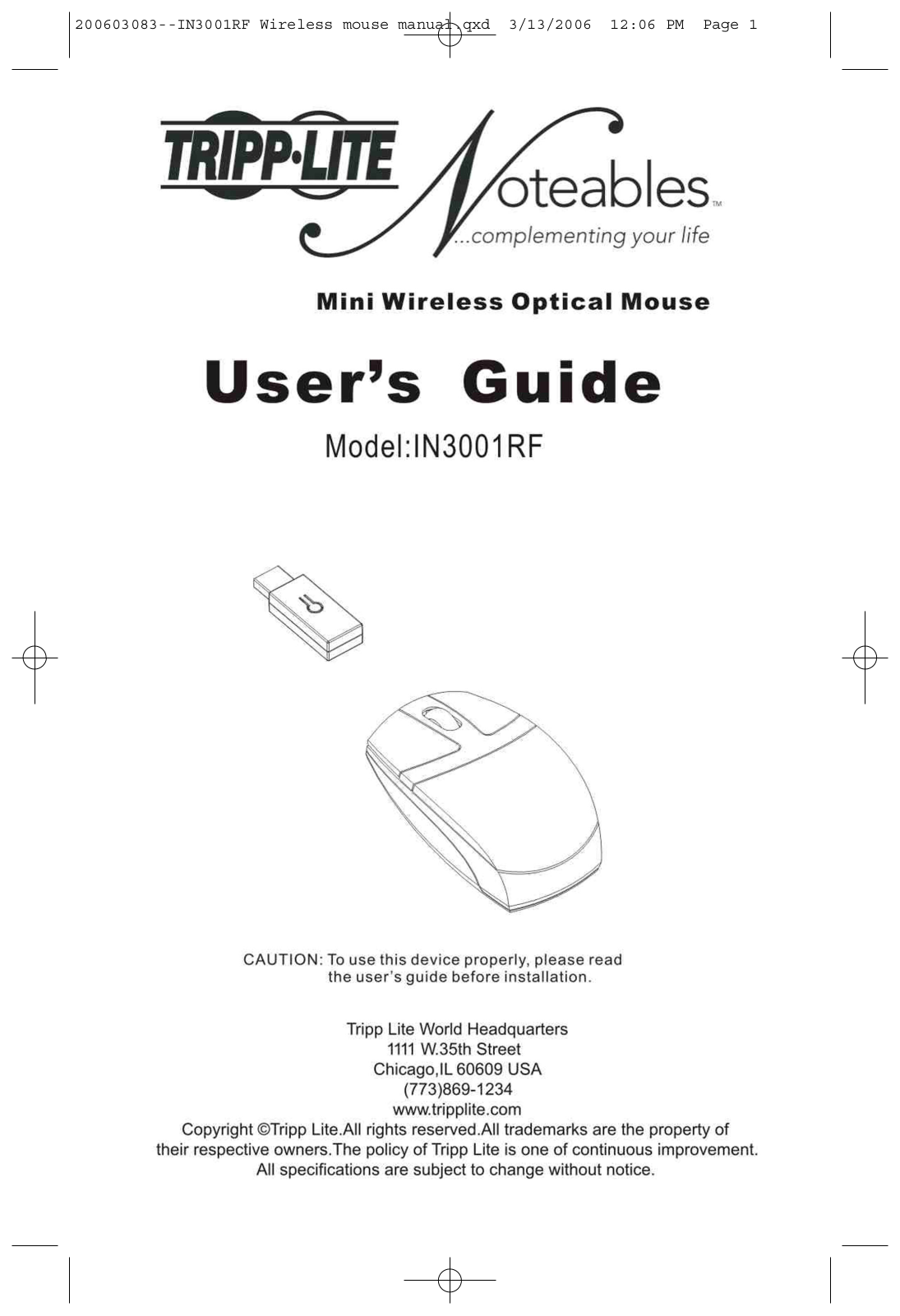 Tripp Lite IN3001RF User Manual