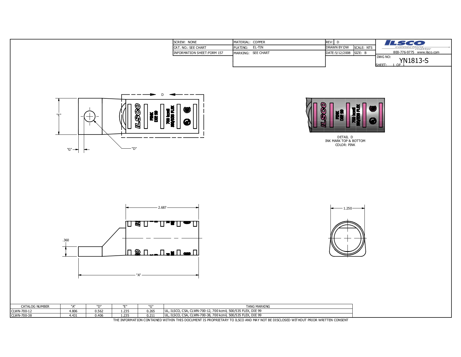 Ilsco CLWN-700-12 Data sheet