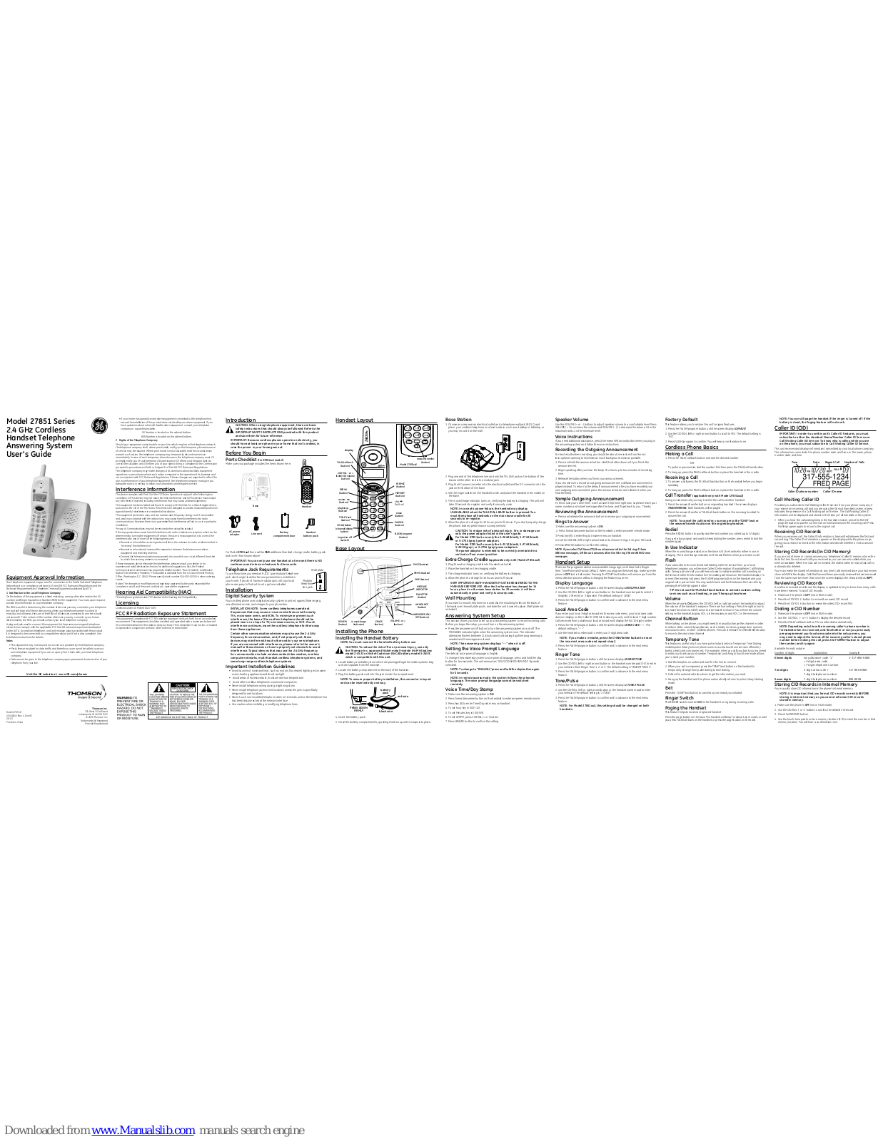 GE 27851 Series, 27851D User Manual