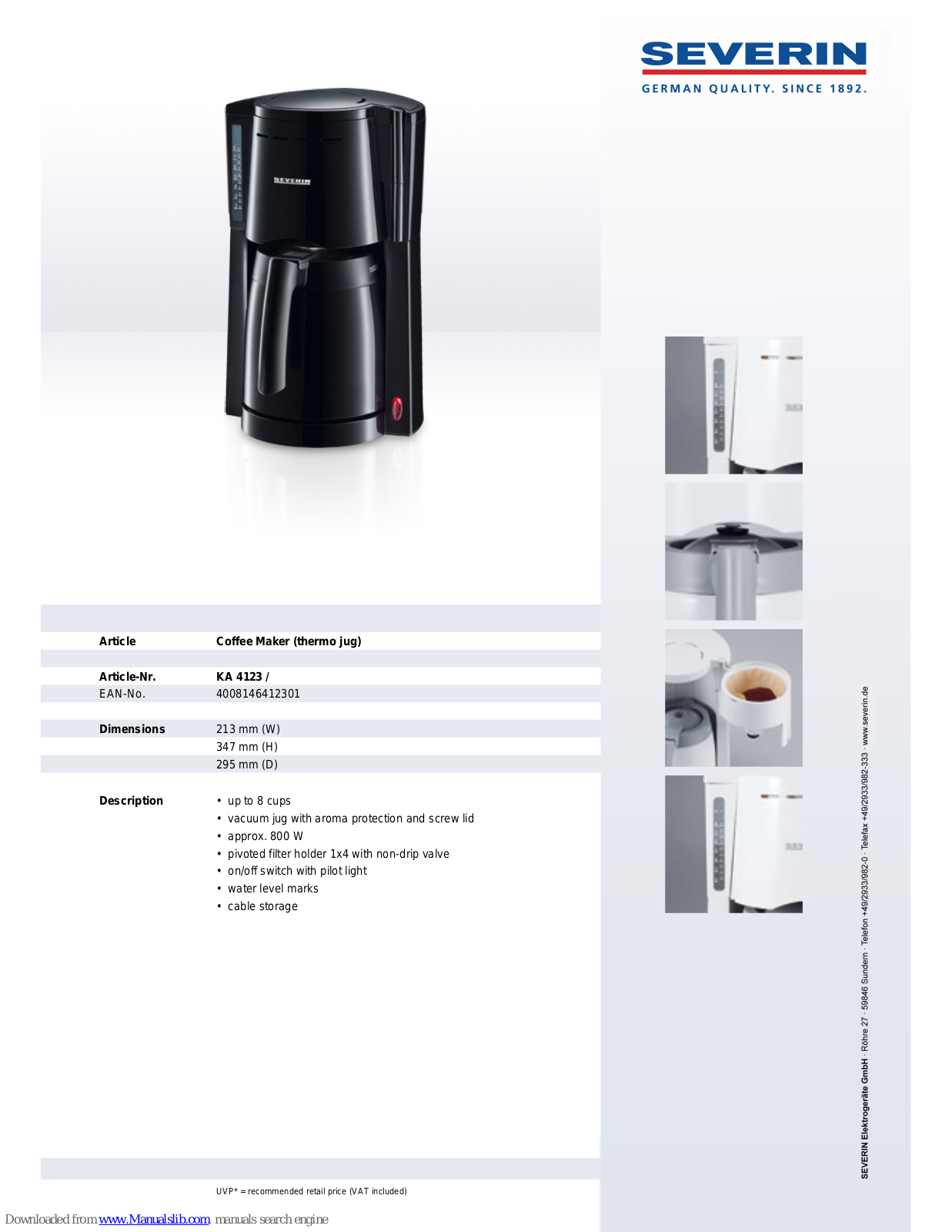 SEVERIN KA 4123,KA 4123 Dimensions