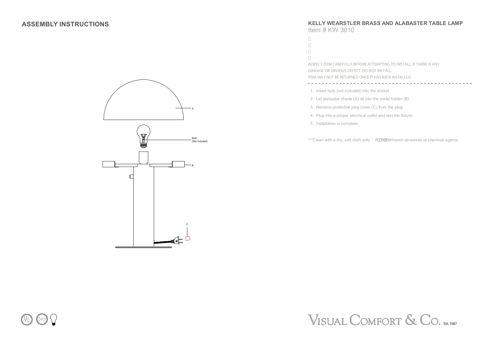 Visual Comfort KW 3010 Assembly Instructions - ManualMachine.com