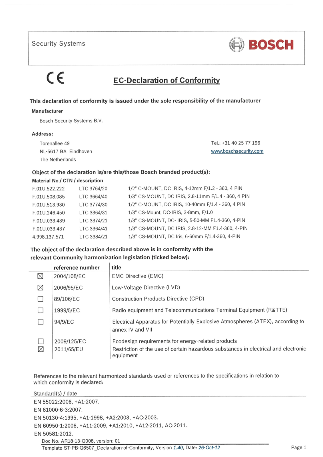 Bosch LTC-3384-21 Specsheet