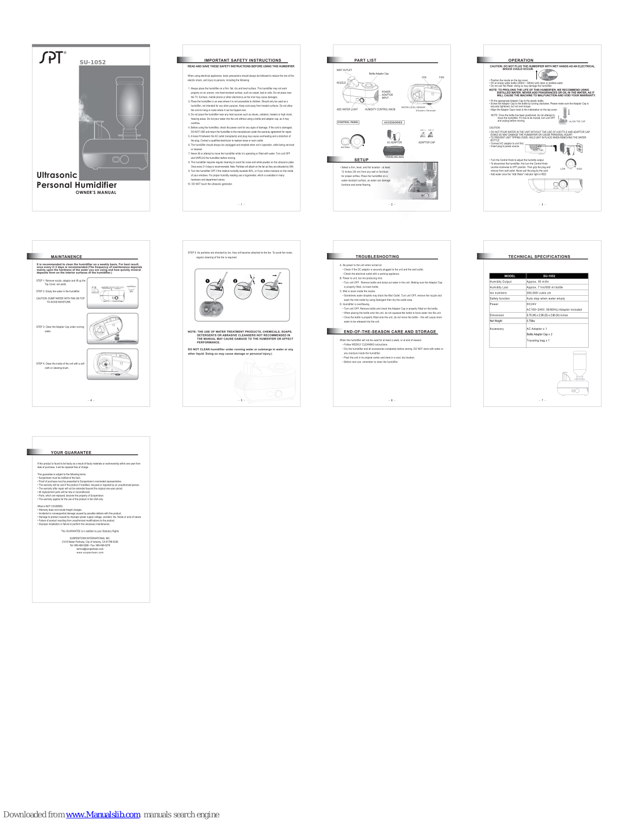 SPT SU-1052 Owner's Manual