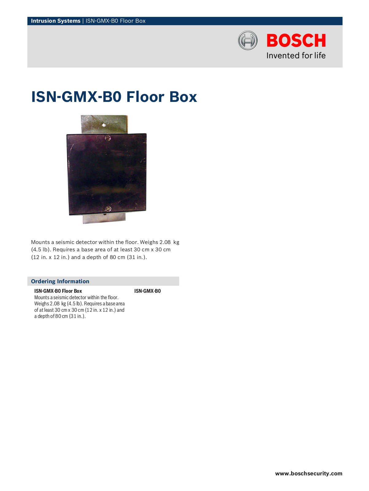 Bosch ISN-GMX-B0 Specsheet