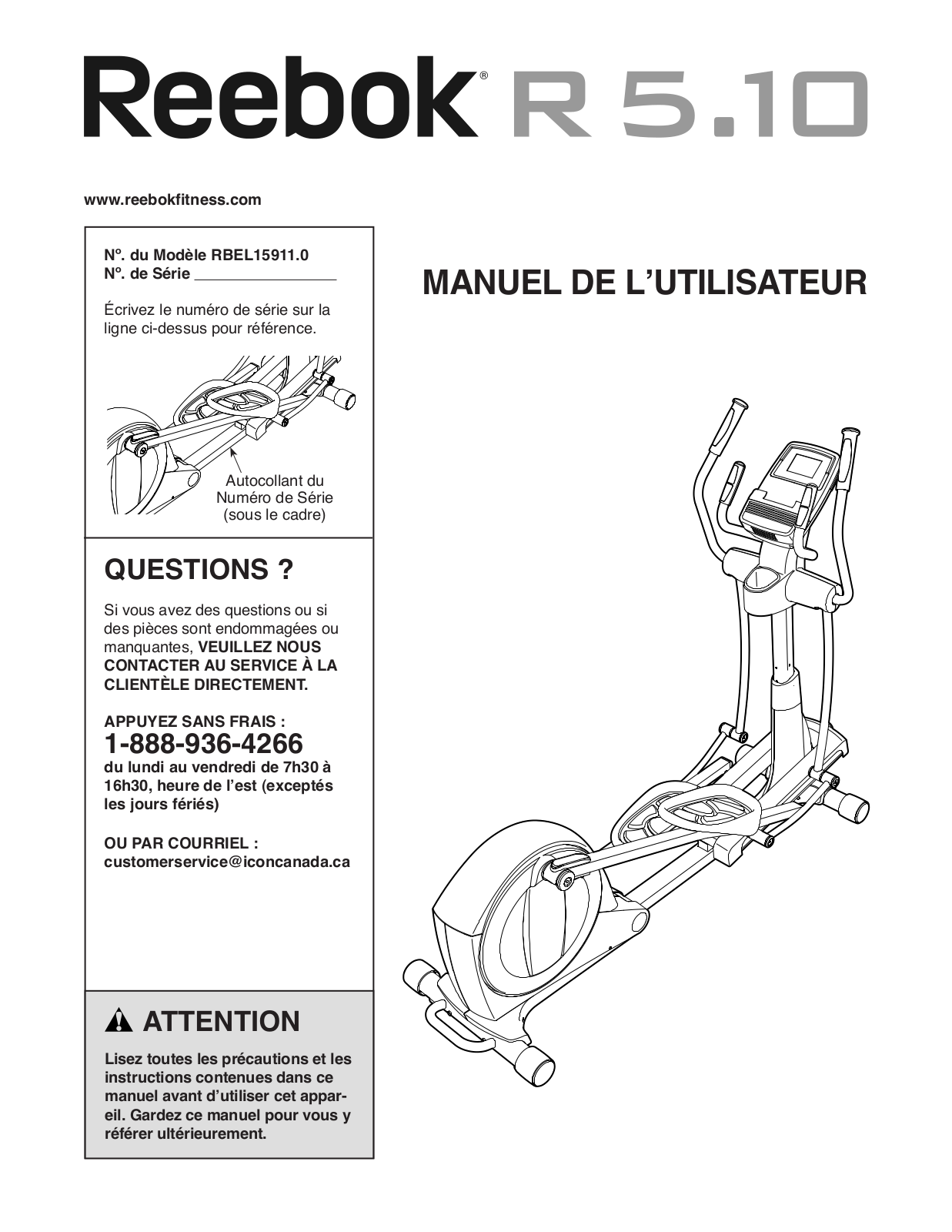 Reebok RBEL159110 Owner's Manual