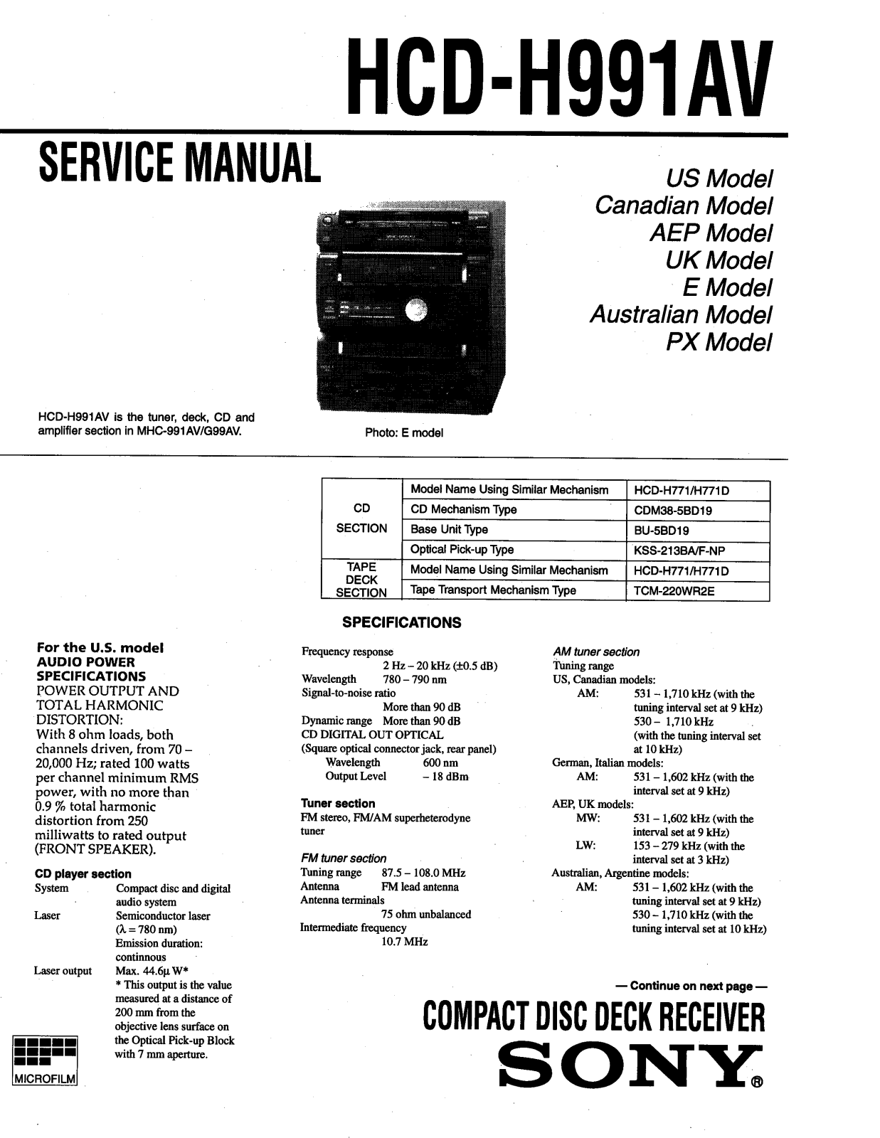 Sony HCDH-991-AV Service manual
