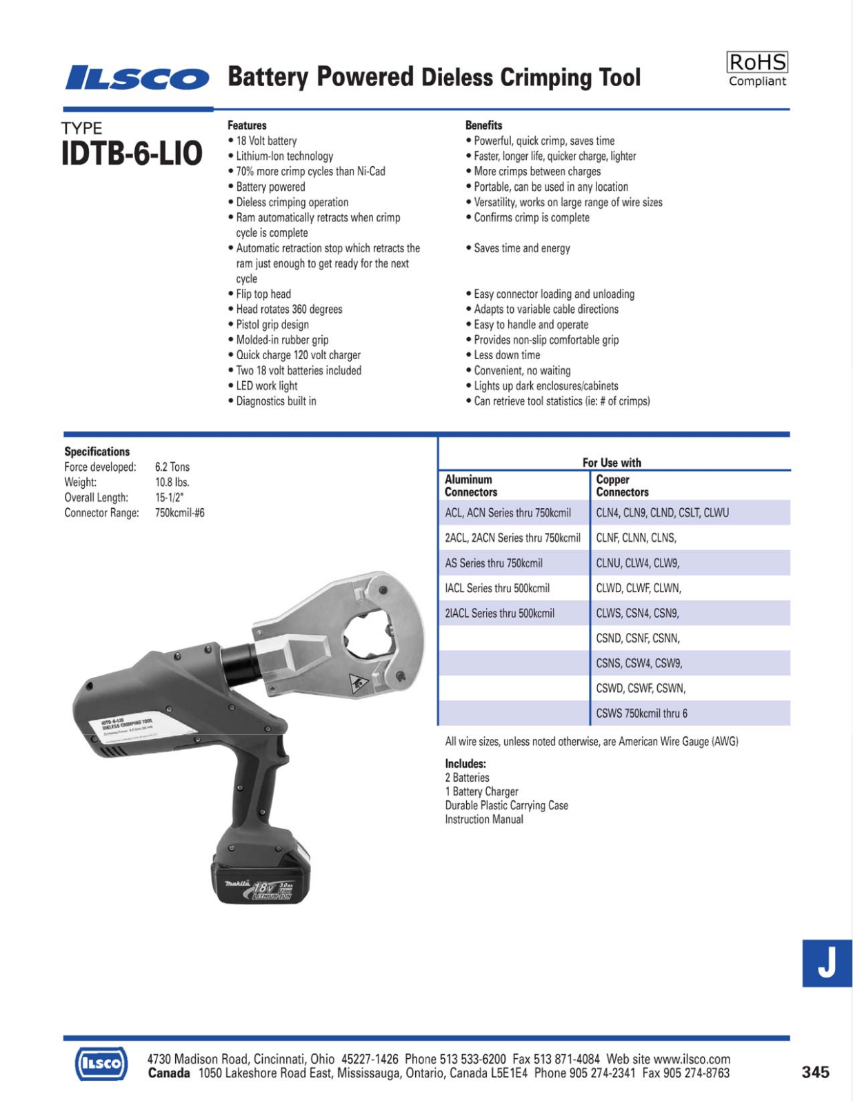 Ilsco Battery Powered Dieless Crimping Tool Catalog Page