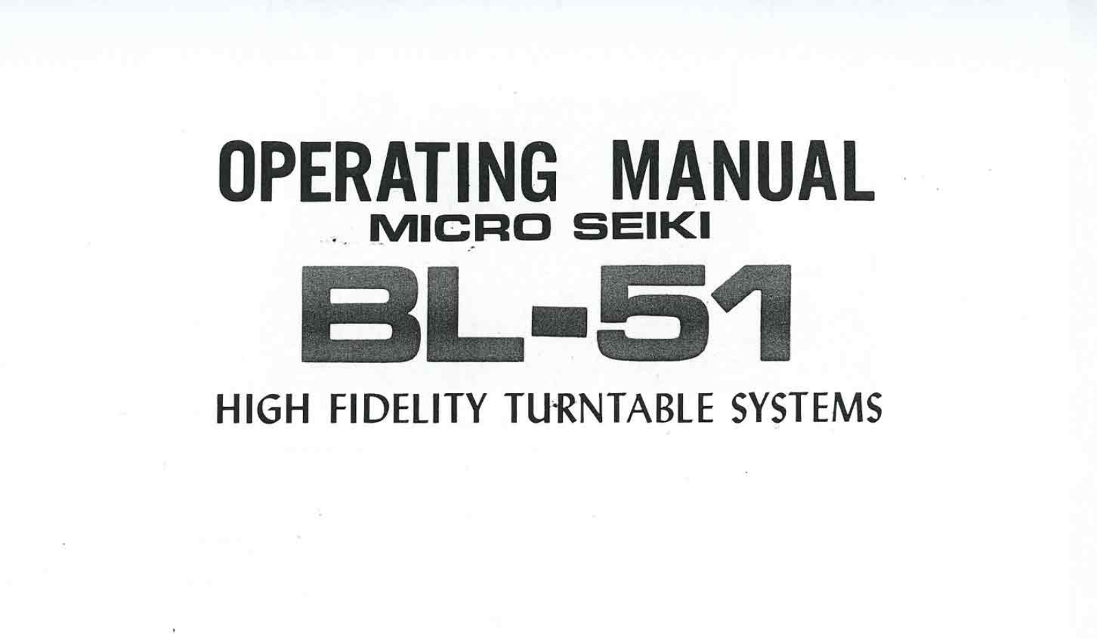 Micro Seiki BL-51 Owners manual