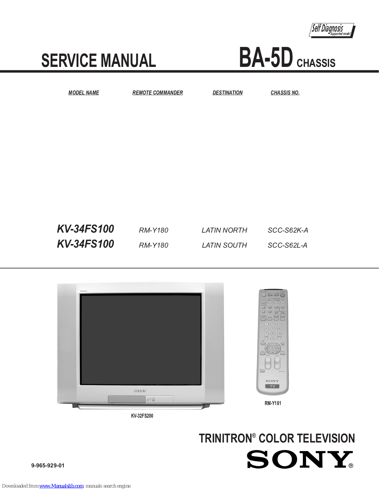 Sony KV-34FS100, RM-Y181 Service Manual