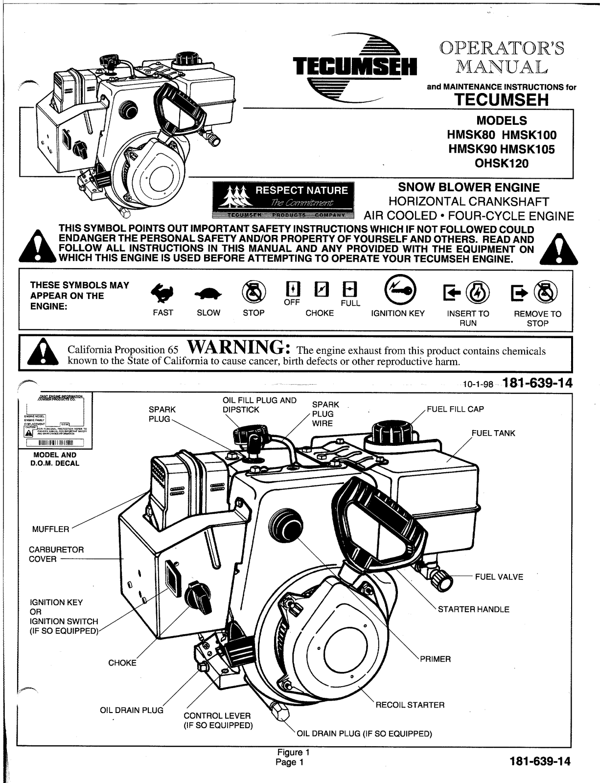 TECUMSEH HMSK100, HMSK105, HMSK120 User Manual