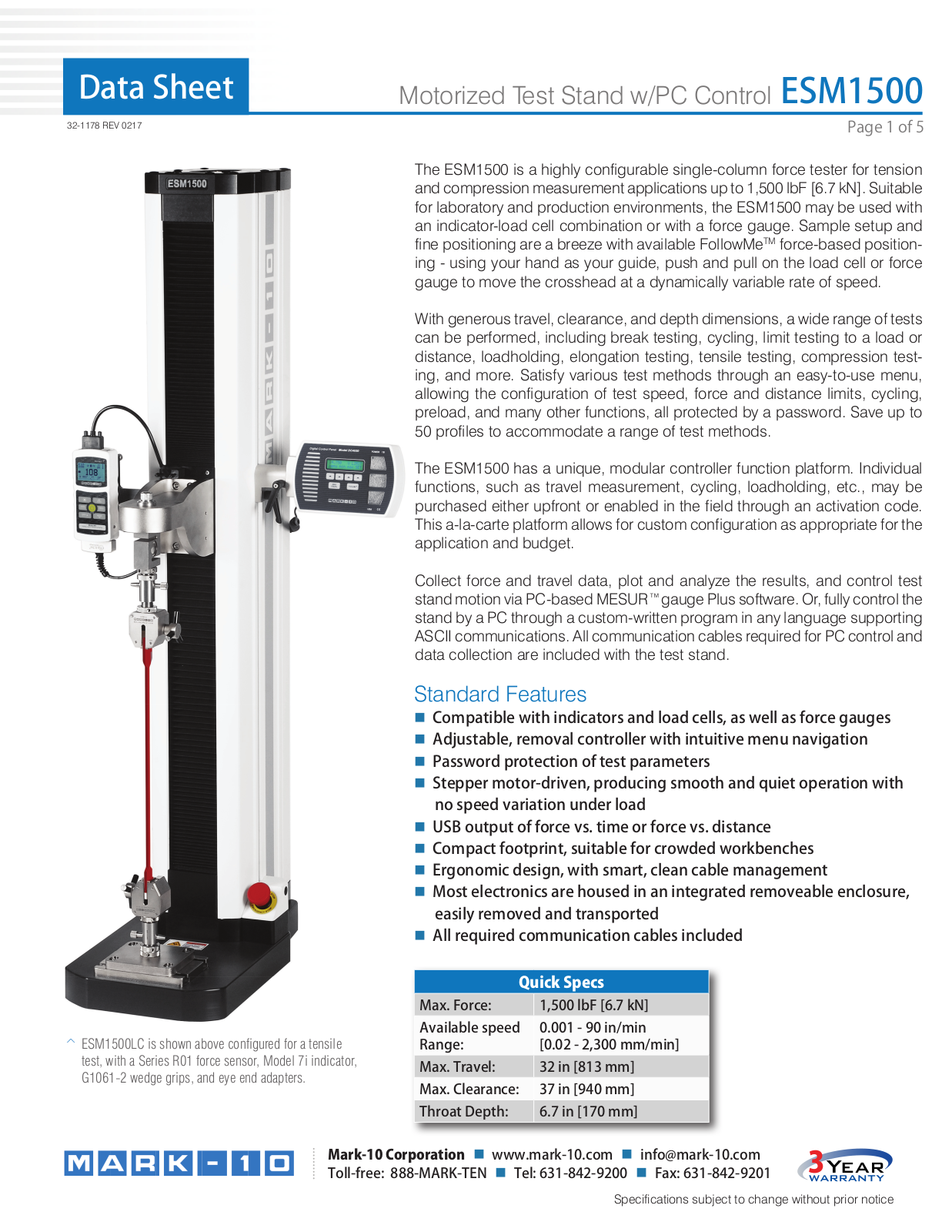 Mark-10 ESM1500 Data Sheet