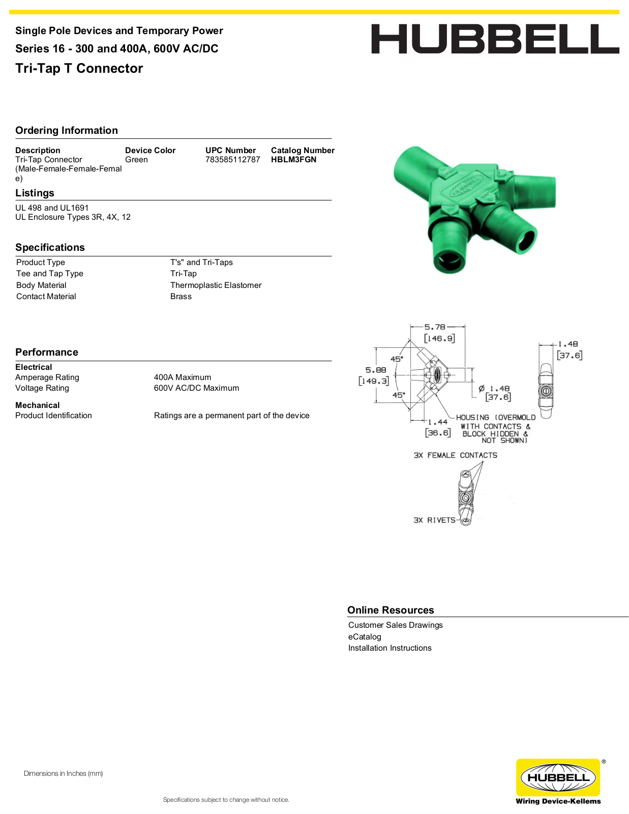 Hubbell HBLM3FGN Specifications - ManualMachine.com