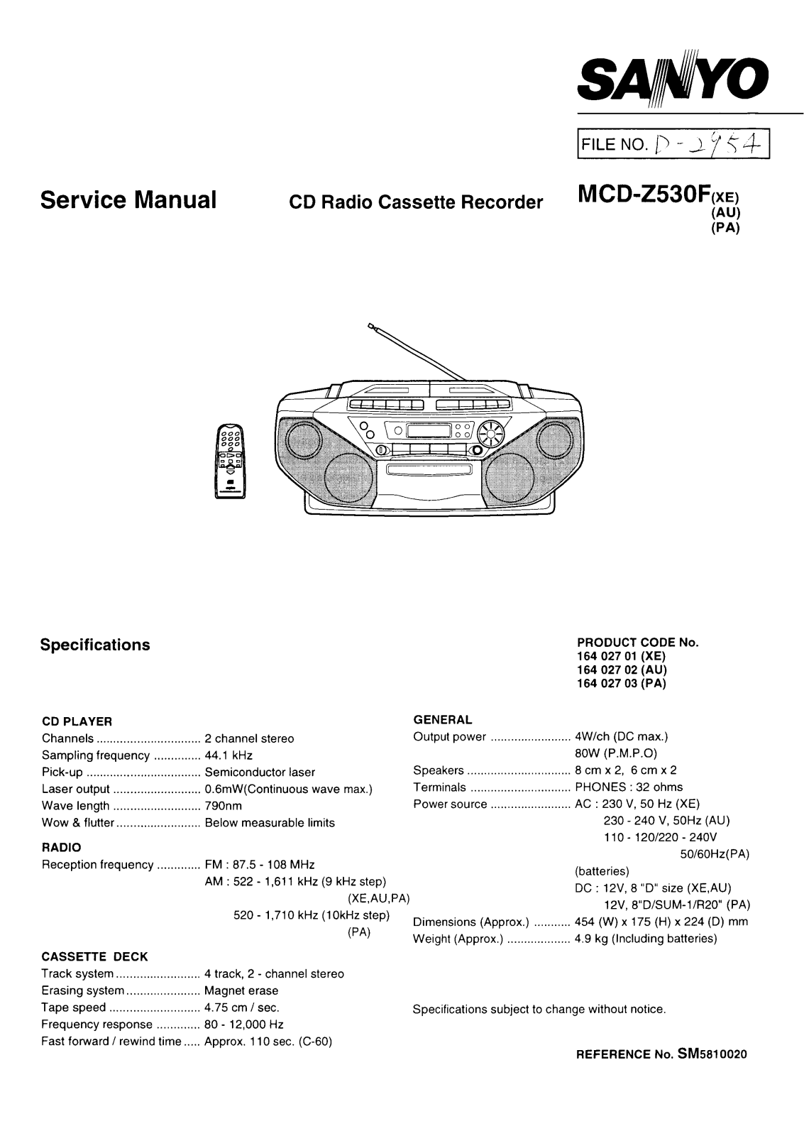 sanyo MCD Z530F Service Manual