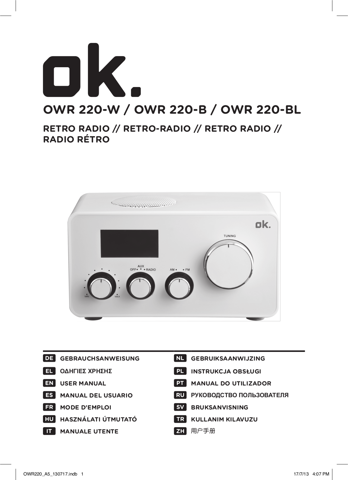 OK OWR 220-BL, OWR 220-W, OWR 220-B User Manual