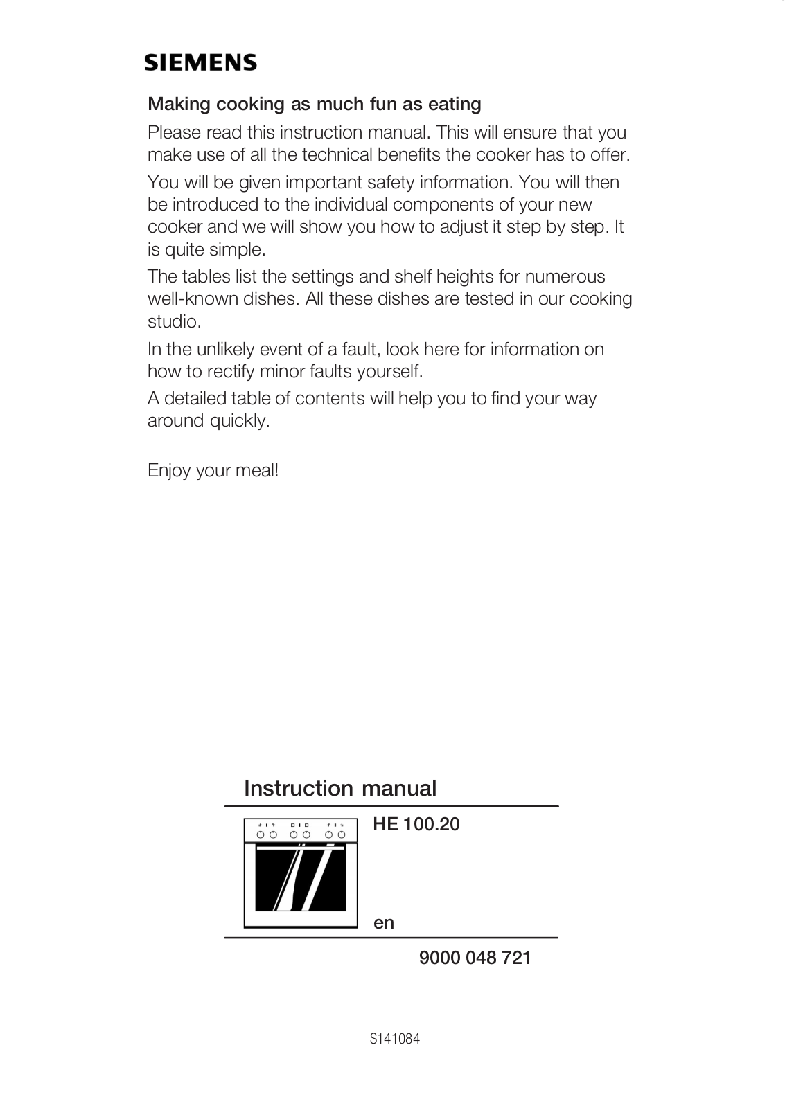 Siemens HE100220, HE100520, HE100420 Instruction Manual