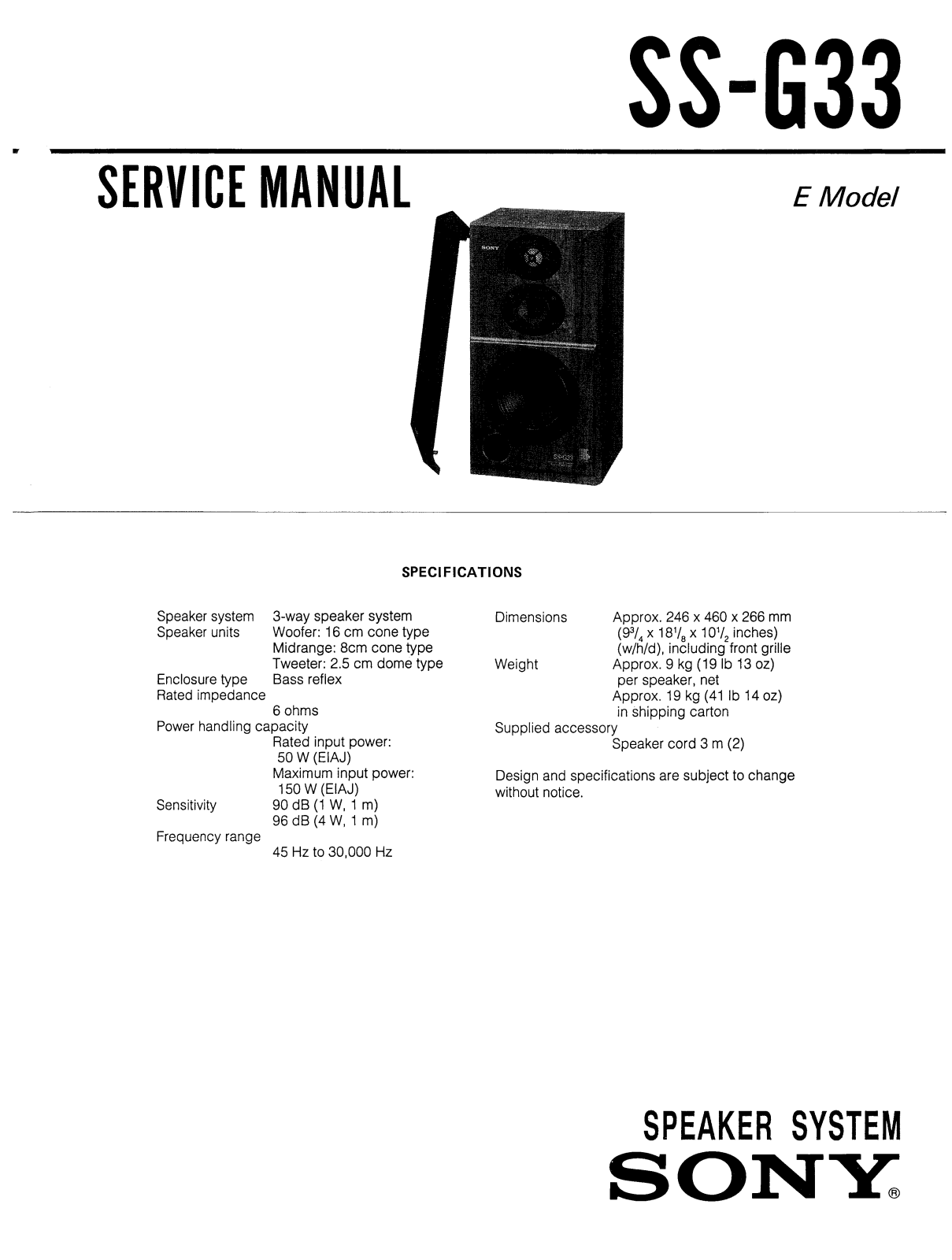 Sony SSG-33 Service manual