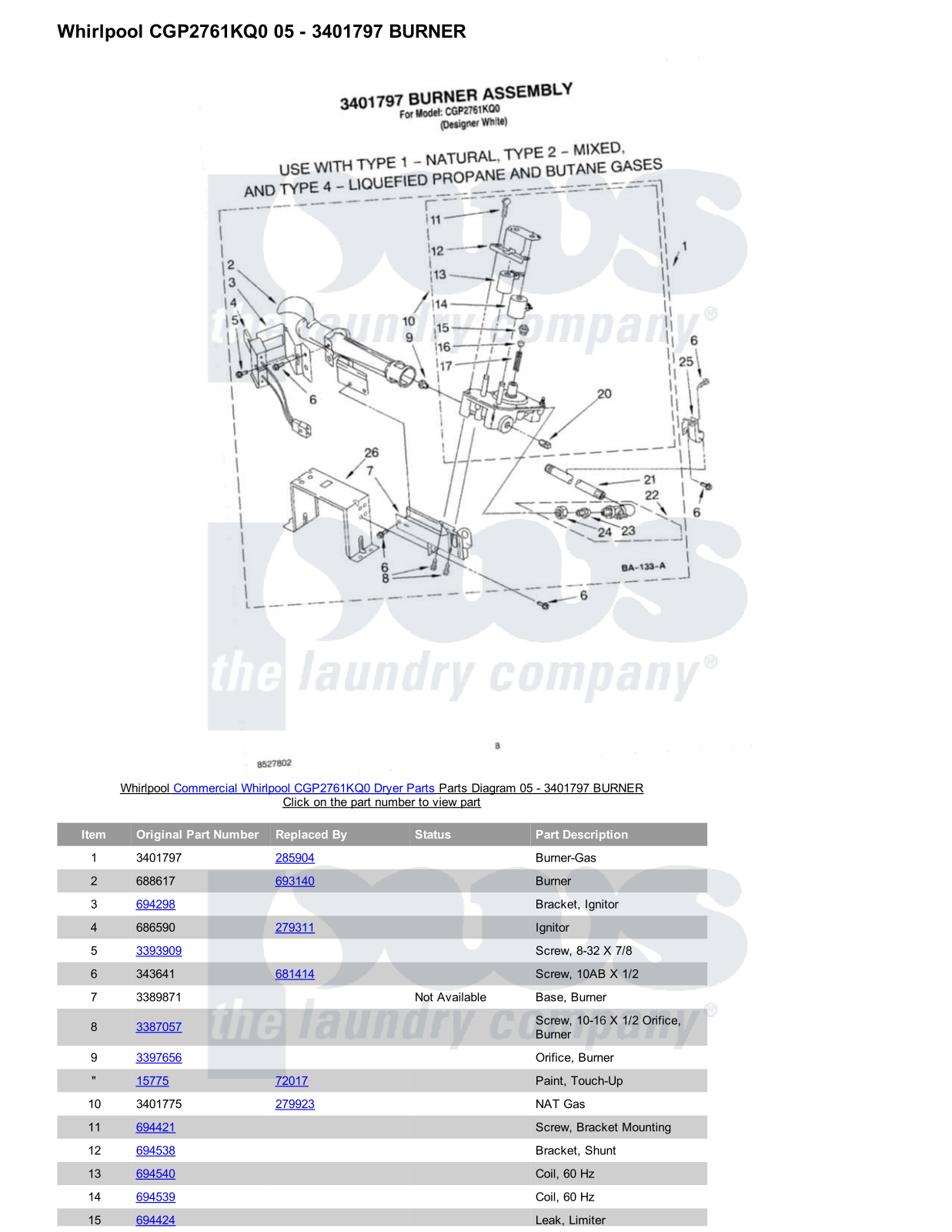 Whirlpool CGP2761KQ0 Parts Diagram