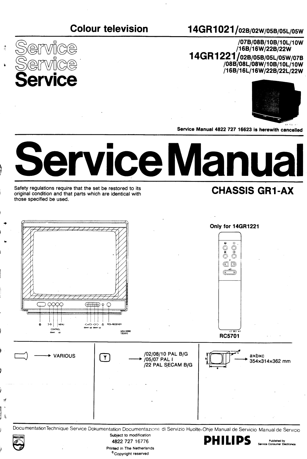 PHILIPS 14GR1021-02B, 14GR1021-02W, 14GR1021-05B, 14GR1021-05L, 14GR1021-05W Service Manual