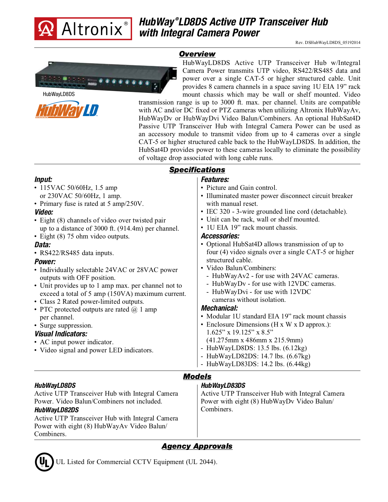 Altronix HubWayLD82DS, HubWayLD83DS Specsheet