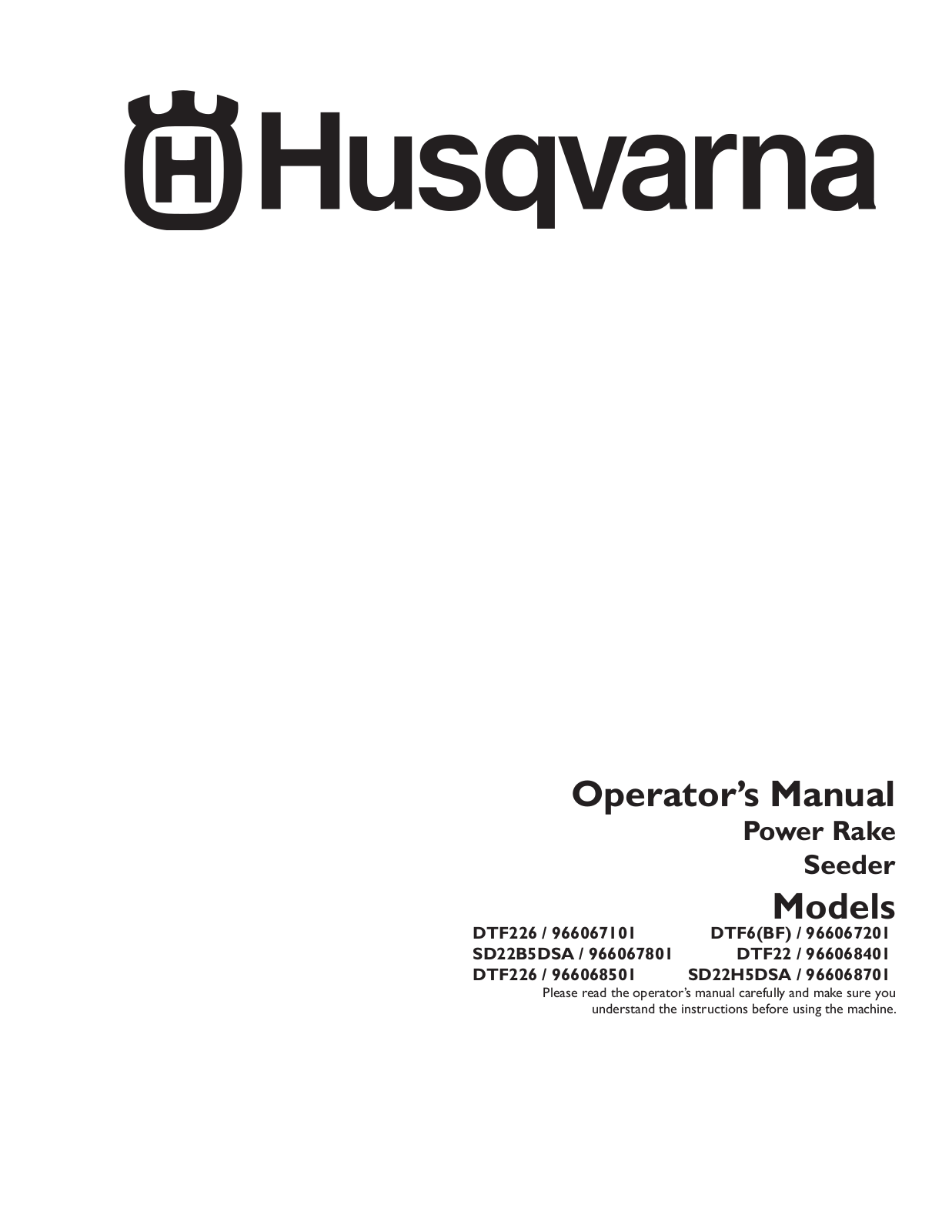 Husqvarna 966067101, DT226, 966068401, DT22 User Manual