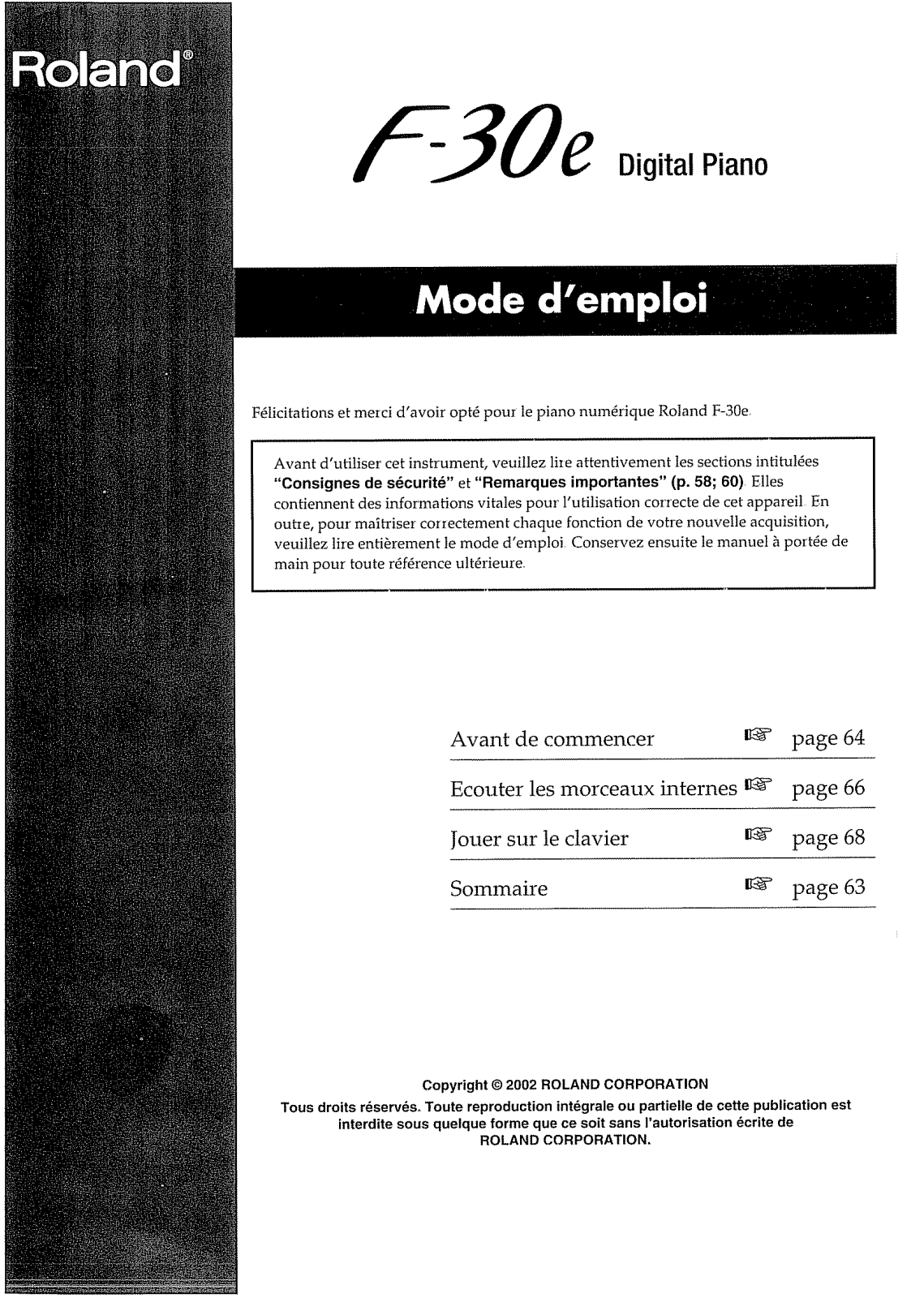 Roland F-30E User Manual