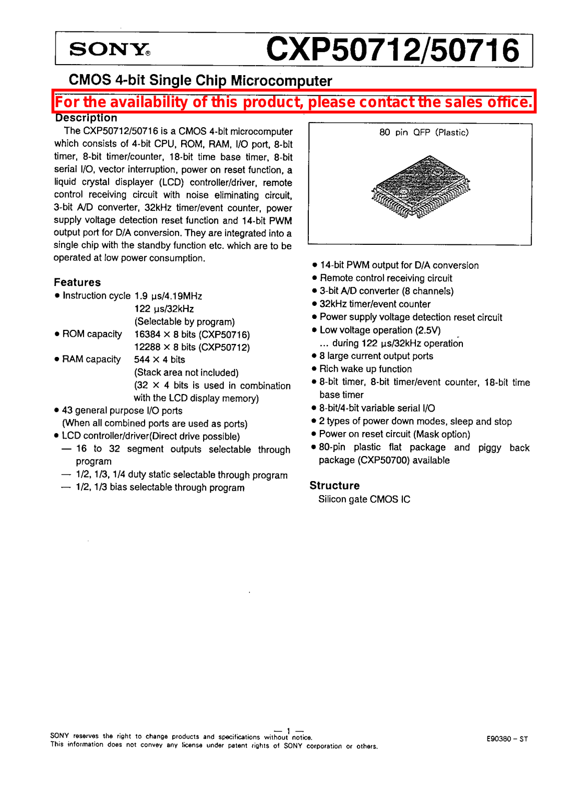 Sony CXP50716, CXP50712 Datasheet