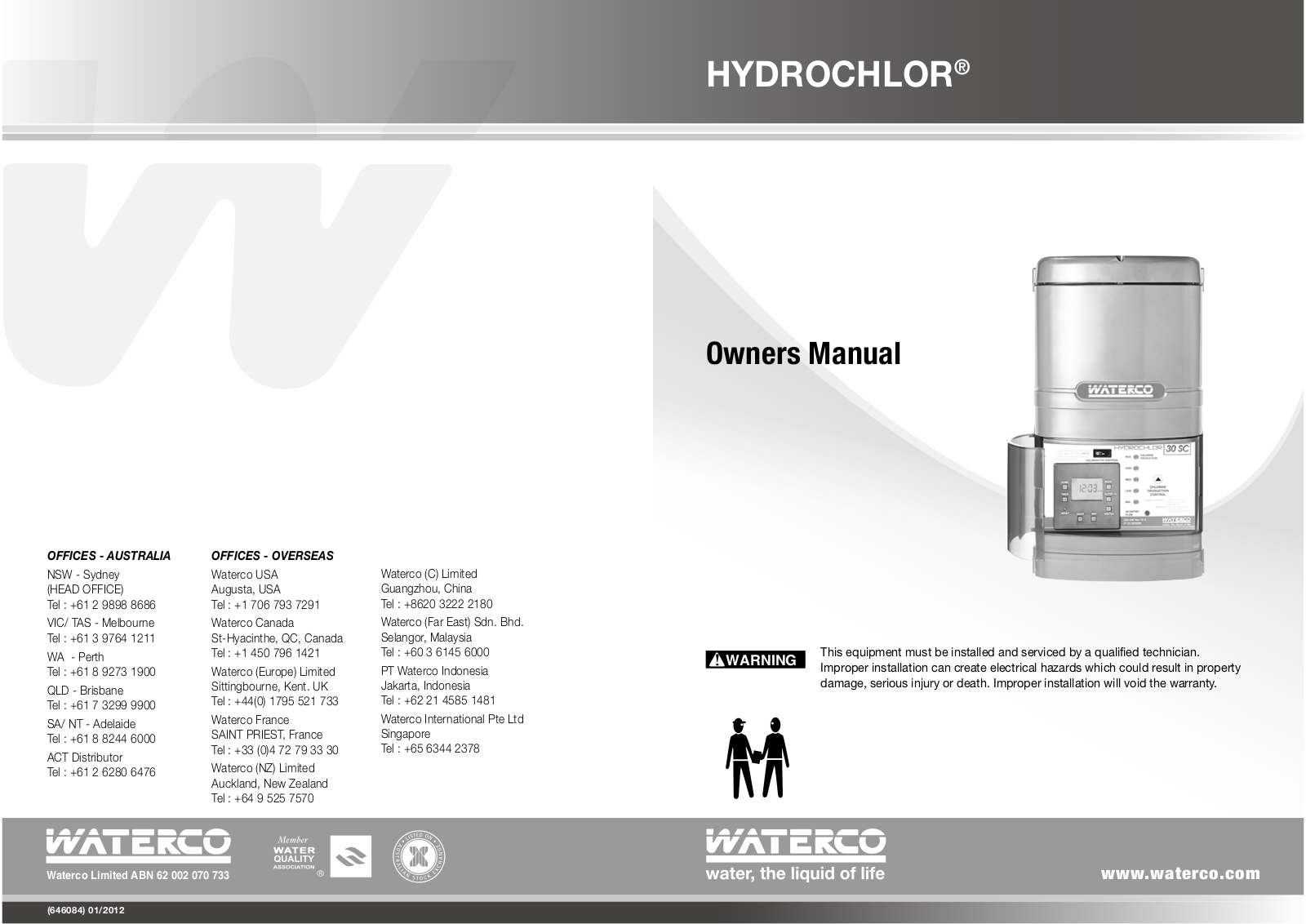 Waterco 20 SC Owner's Manual