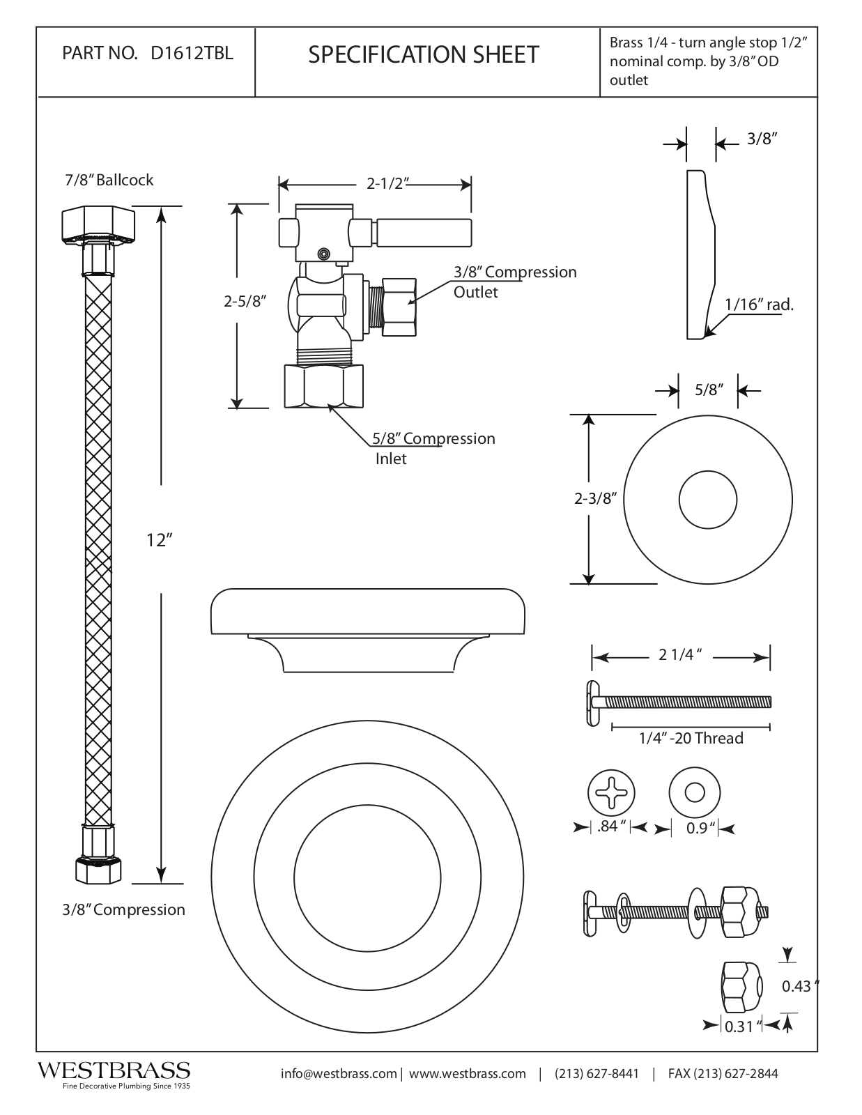 Westbrass WTB1154 Specifications & Dimensions - ManualMachine.com