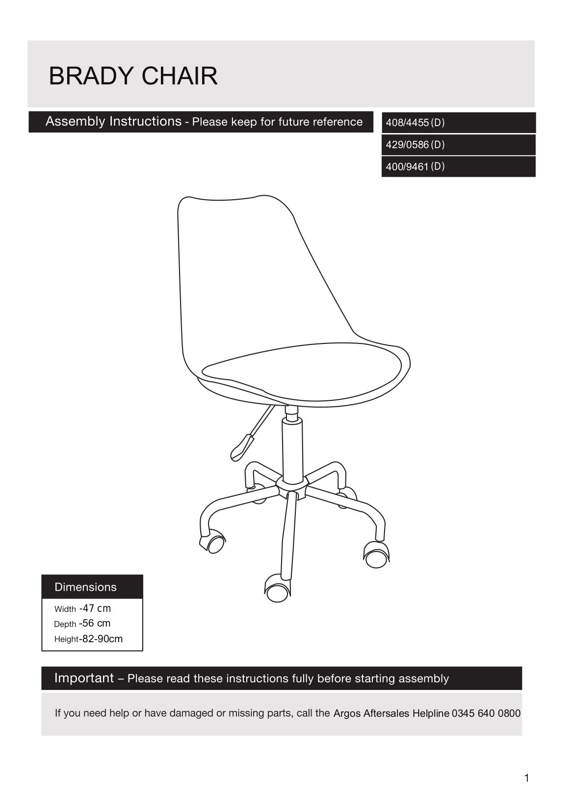 Argos BRADY CHAIR ASSEMBLY INSTRUCTIONS