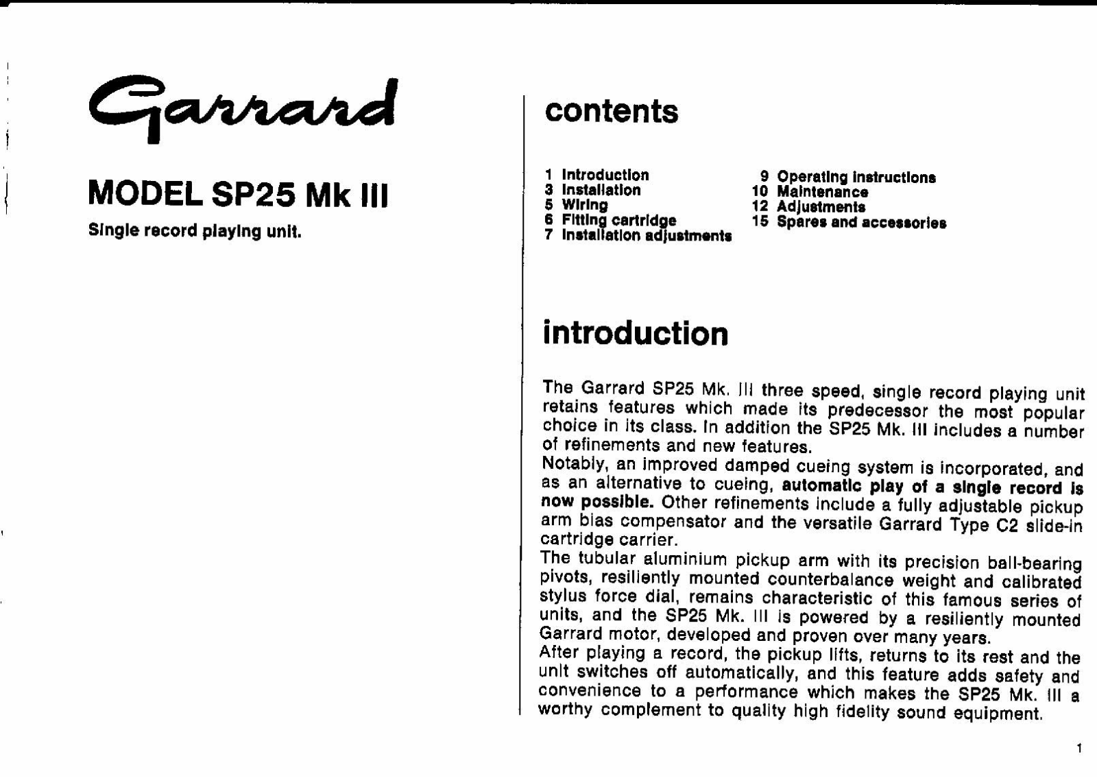 Garrard SP-25 Mk3 Owners manual