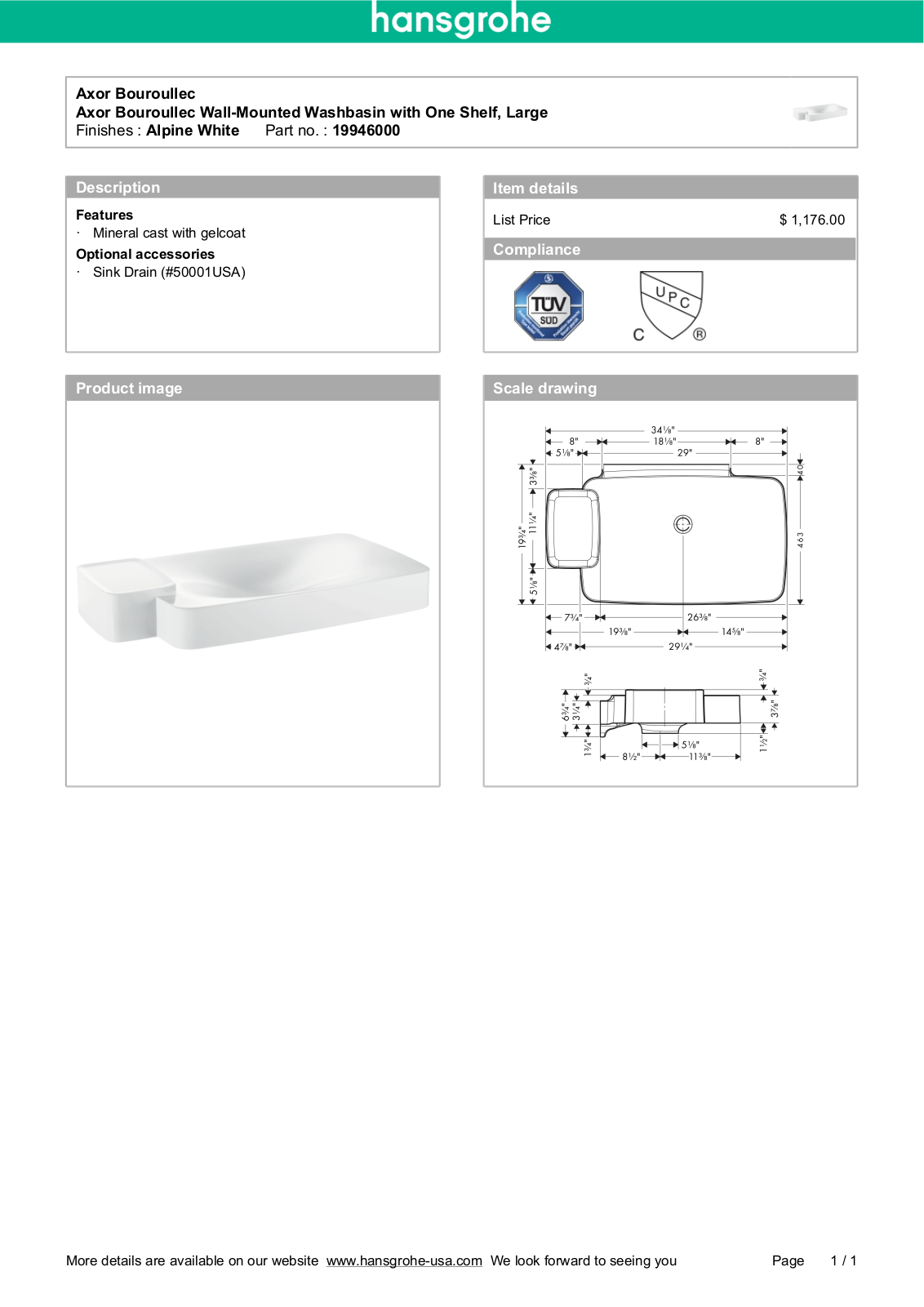 Hansgrohe 19946000 Specs