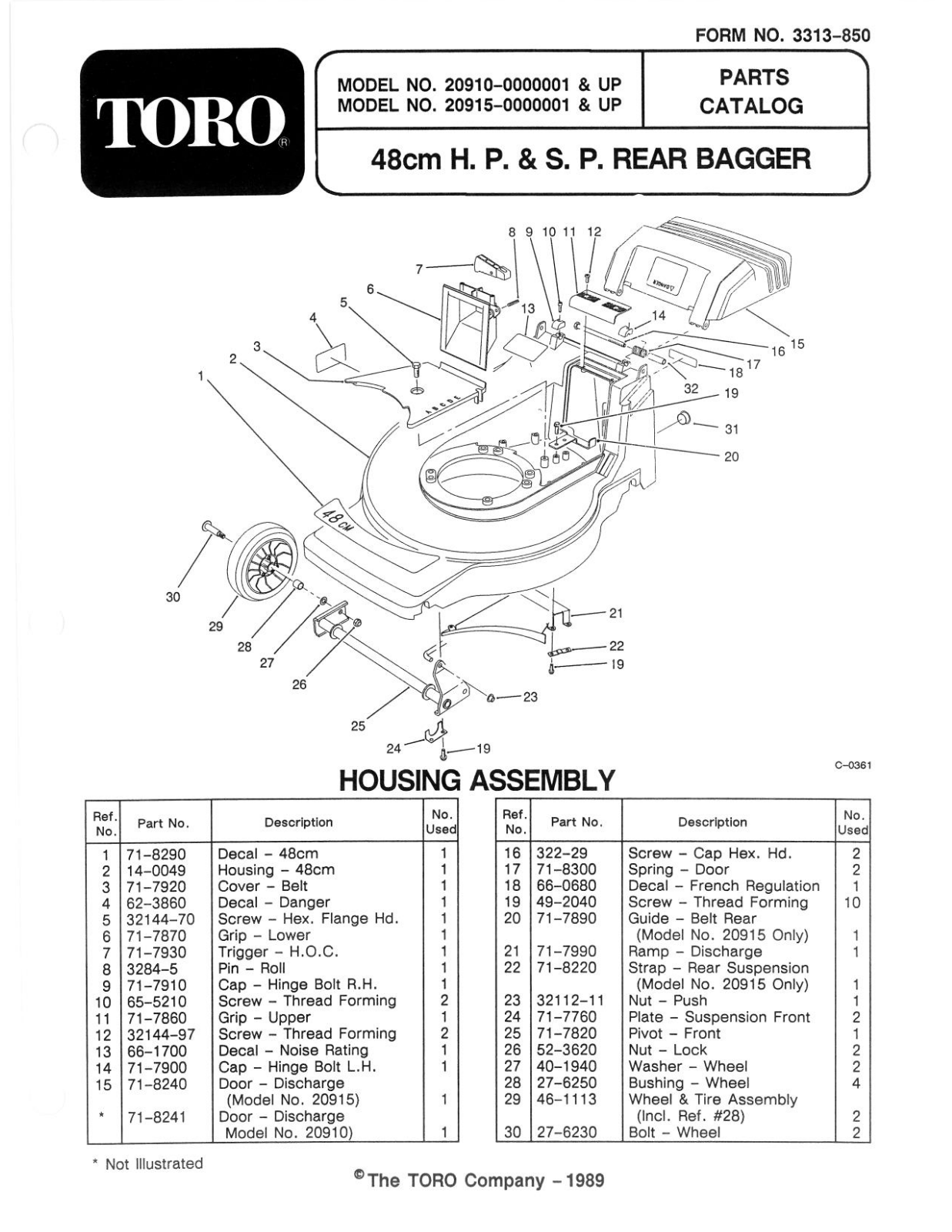 Toro 20910, 20915 Parts Catalogue