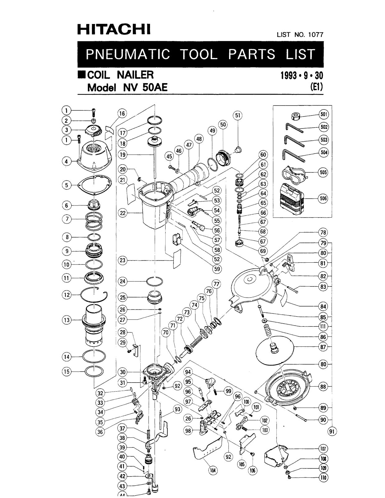 Hitachi NV50AE PARTS LIST