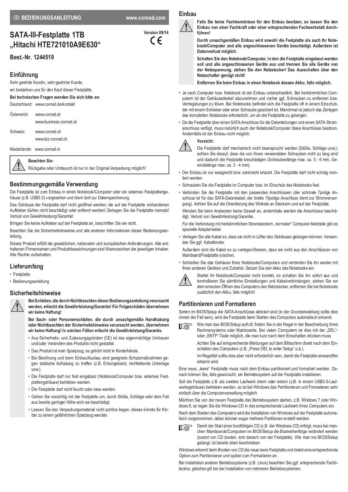 Hitachi HTE721010A9E630 User guide