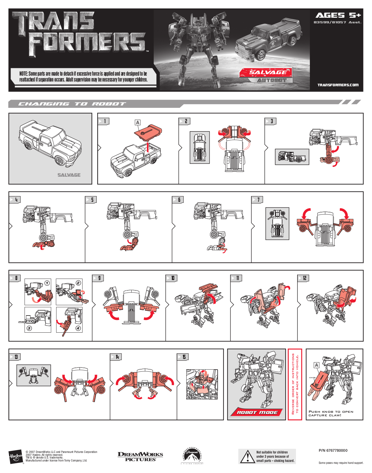 HASBRO Transformers Deluxe Salvage Pick Up Truck User Manual