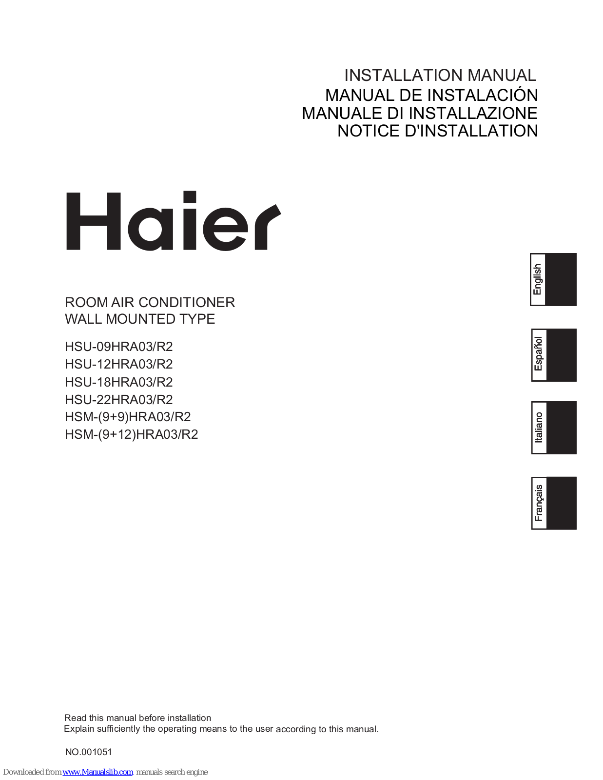 Haier H2SM- - annexe 5, HSU-09HRA03/R2, HSU-12HRA03/R2, HSU-18HRA03/R2, HSU-22HRA03/R2 Installation Manual