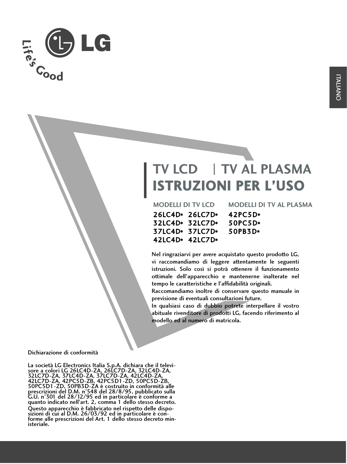 Lg 50PC5D1 User Manual