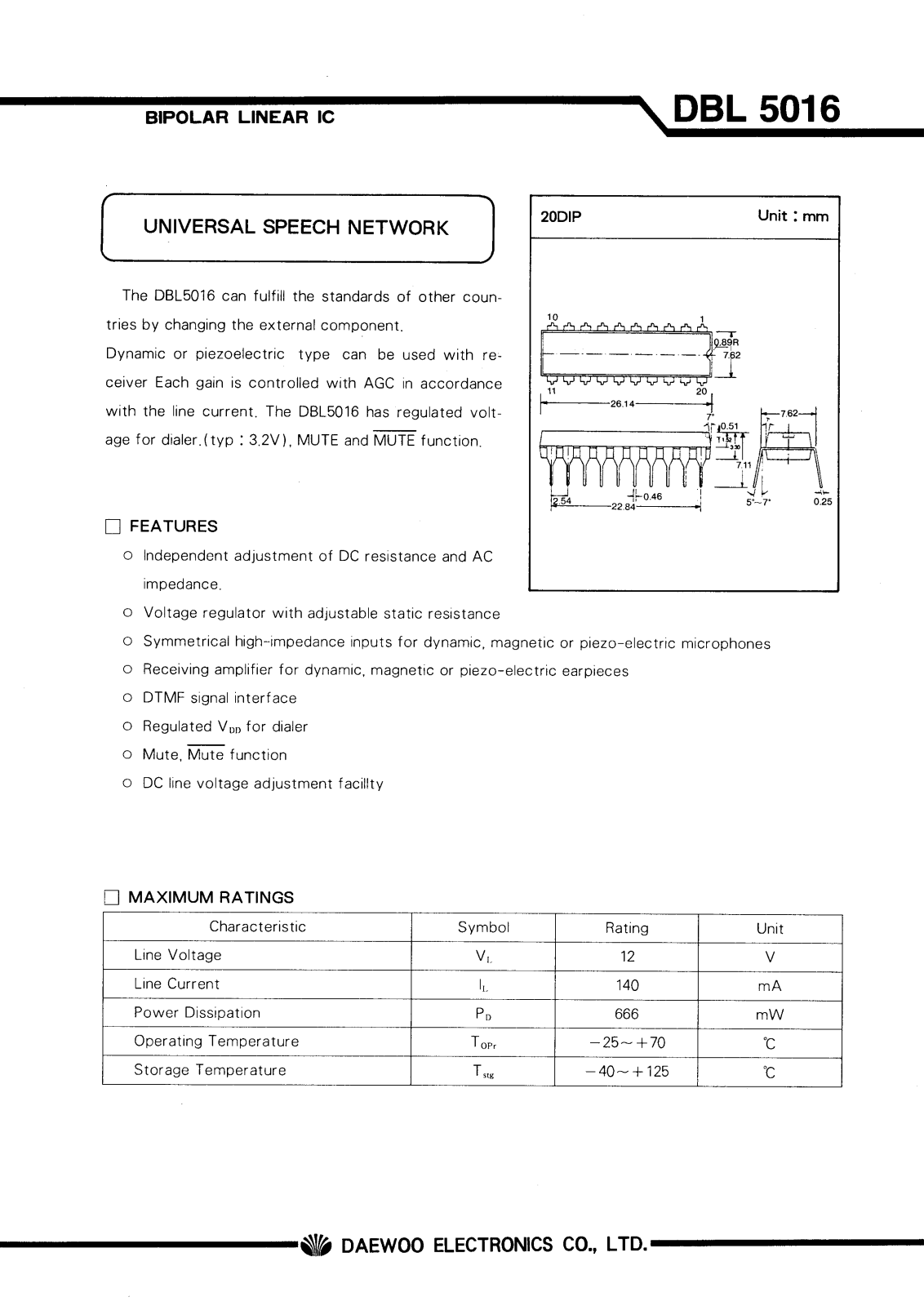 Daewoo Semiconductor DBL5016 Datasheet