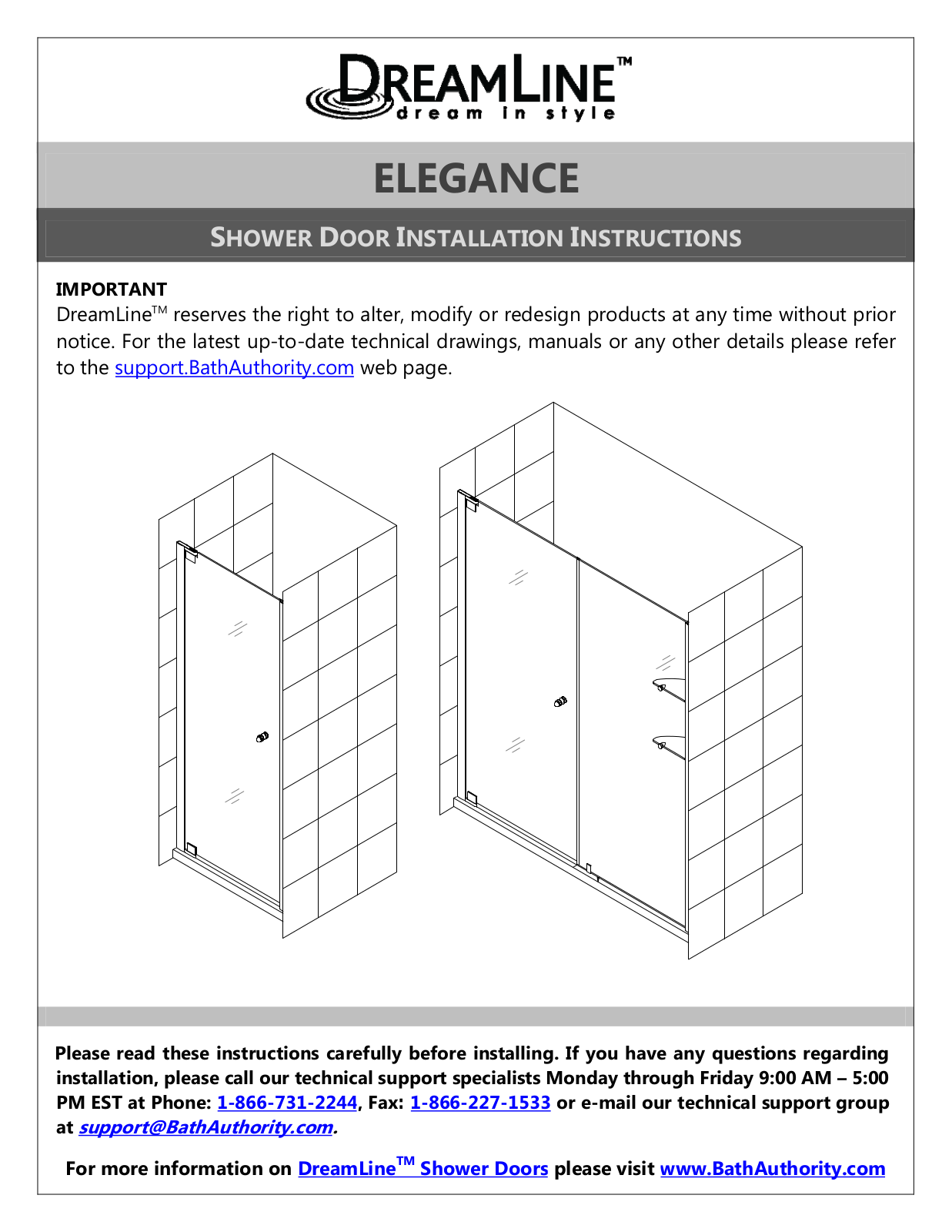 DreamLine SHDR-4135720-04, SHDR-4149720-06 User Manual