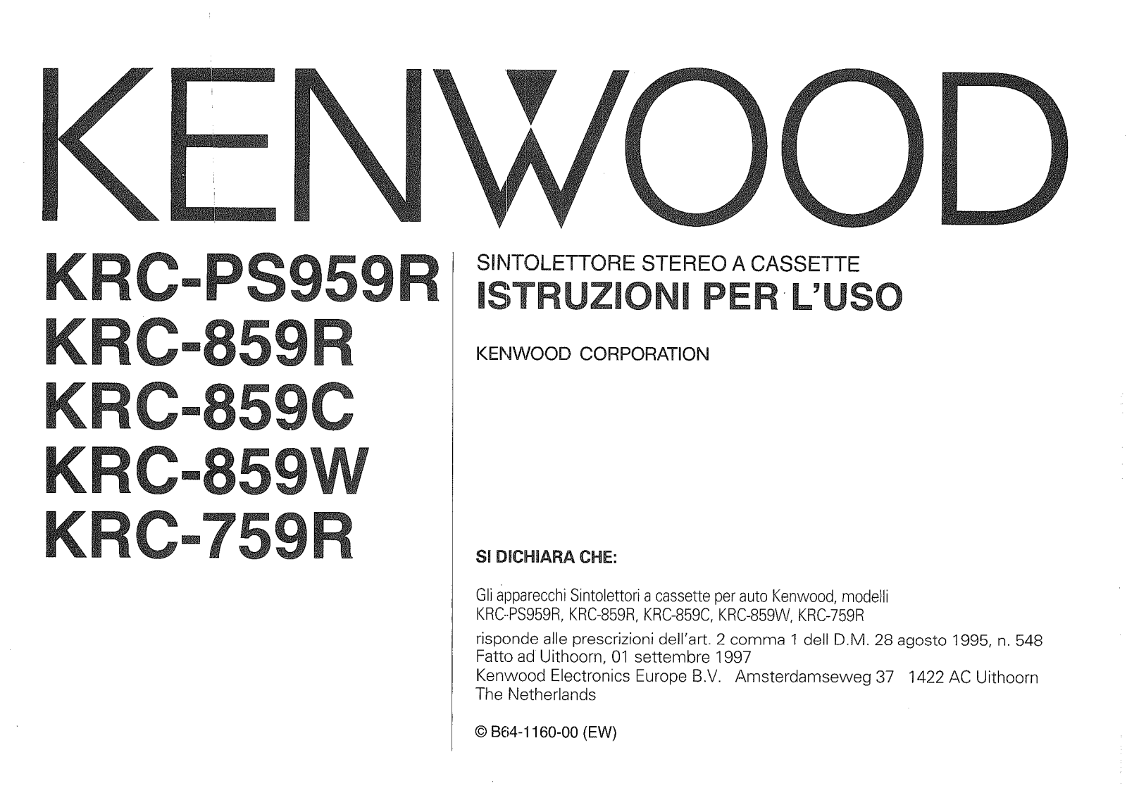 Kenwood KRC-PS959R, KRC-859W, KRC-859R, KRC-759R, KRC-859C Owner's Manual