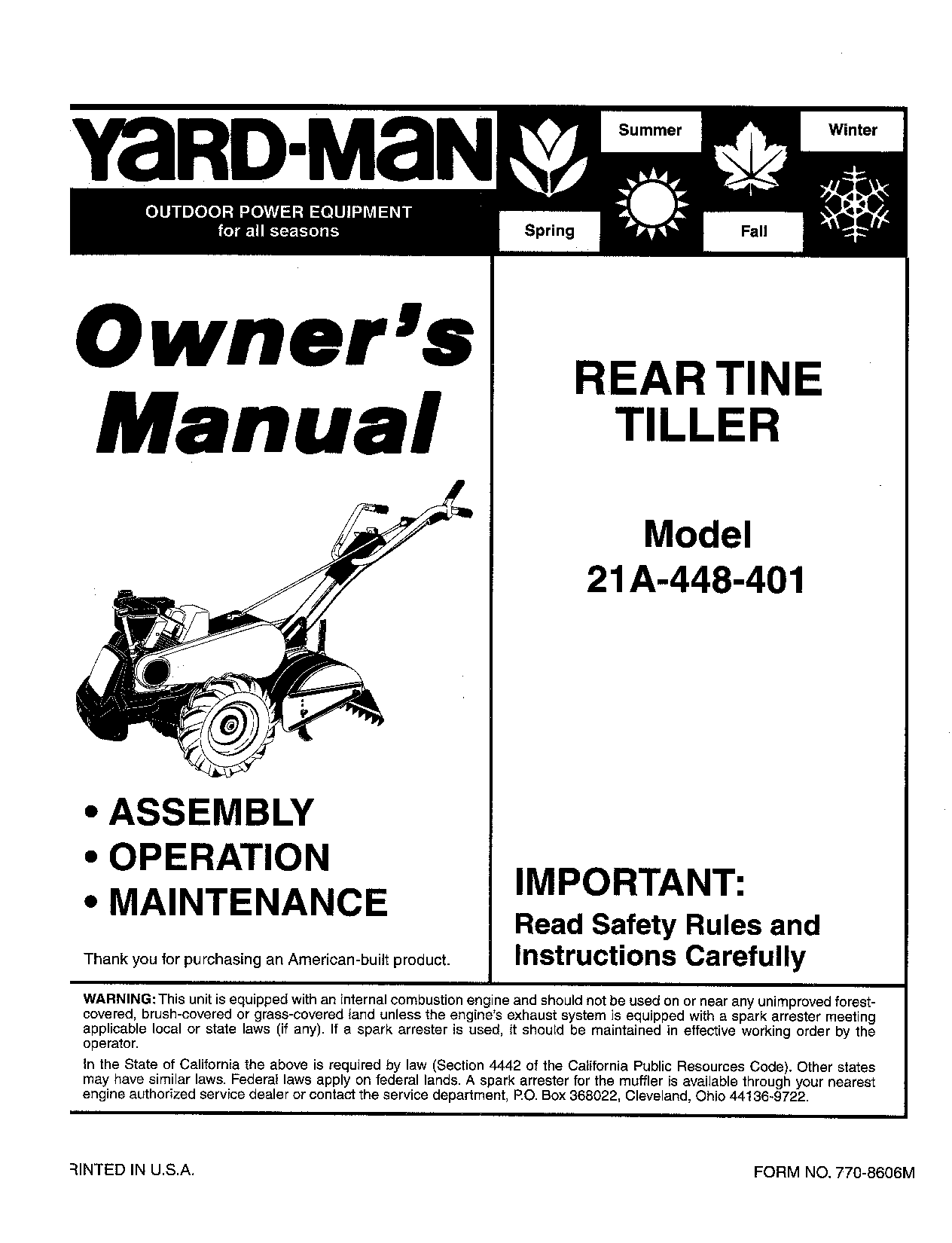 Yard-Man 21A-448-401 User Manual