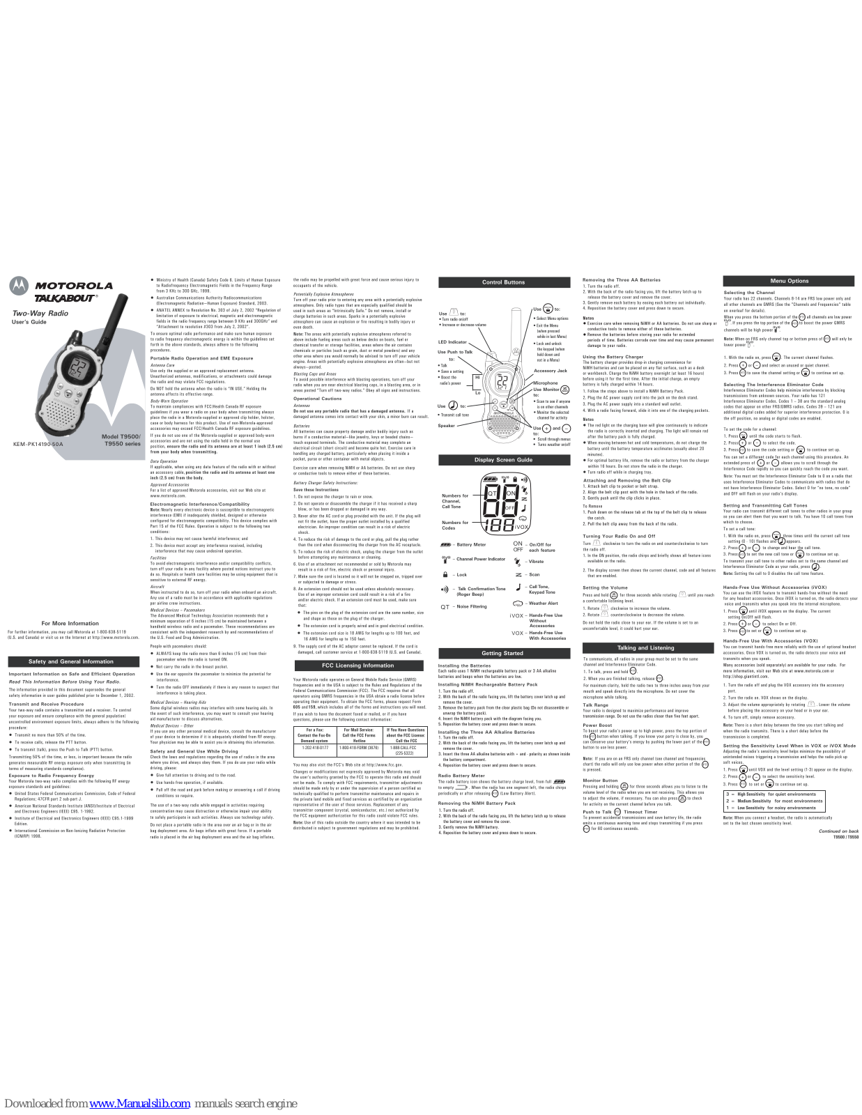 Motorola T9580RSAME, T9500R, T9580R - 25 Mile SAME FRS/GMRS Radio User Manual