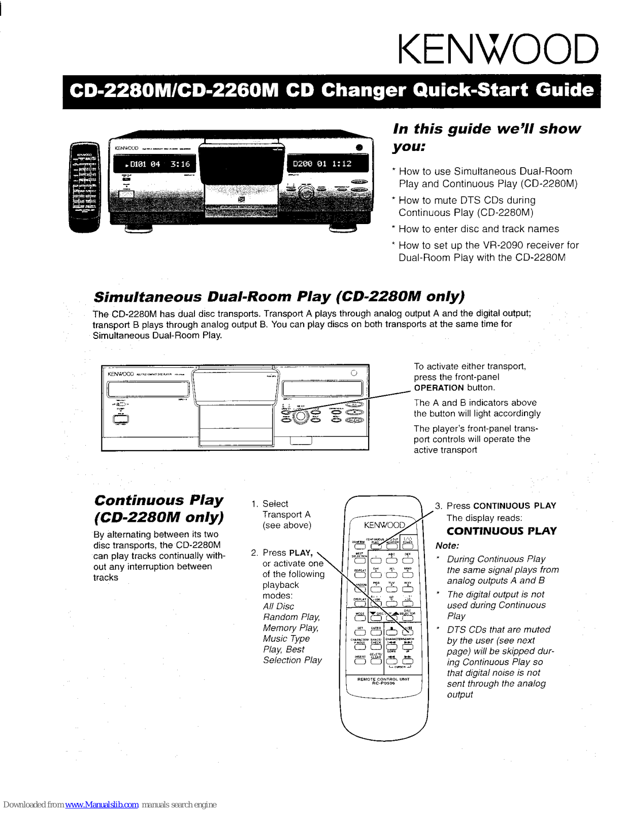 Kenwood CD-2280M/CD, CD-2280M Quick Start Manual