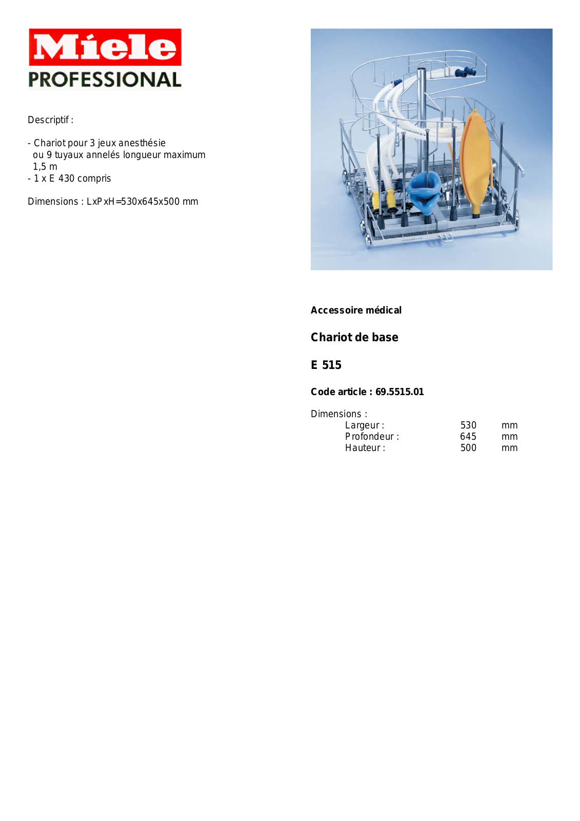 MIELE E 515 DESCRIPTIF User Manual