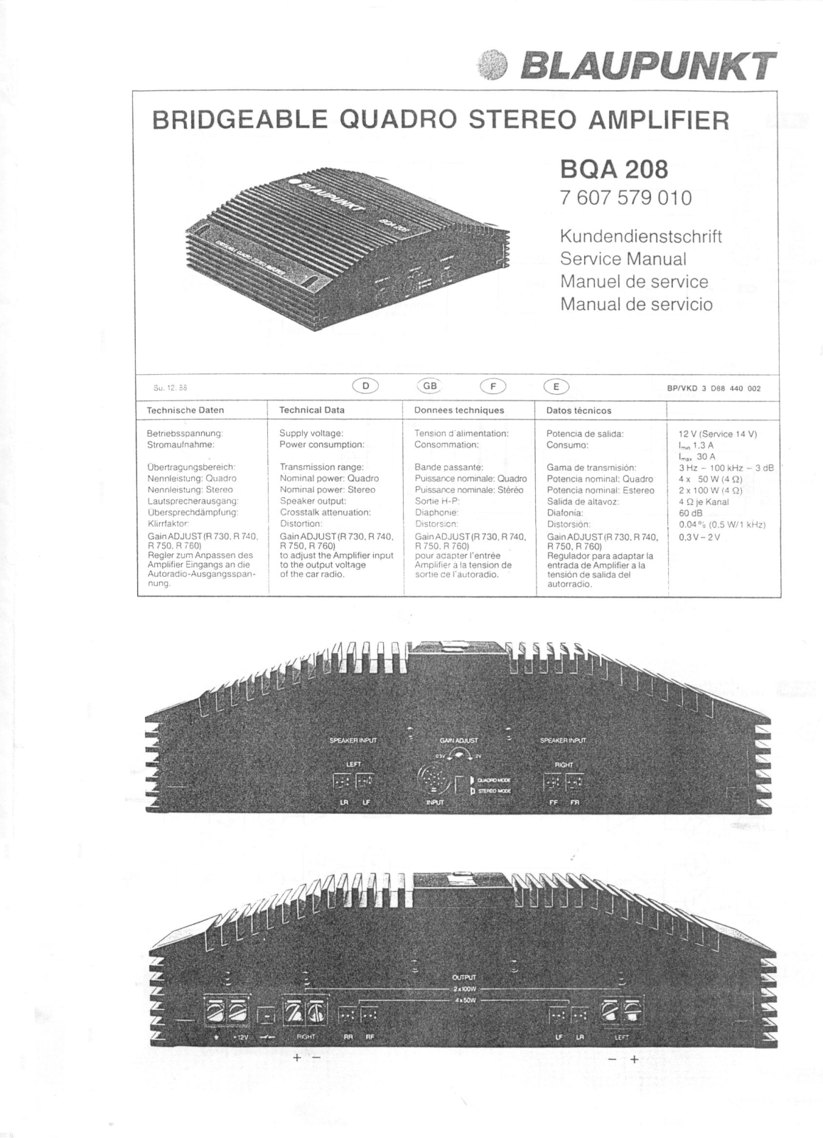 Blaupunkt BQA 208 Service Manual