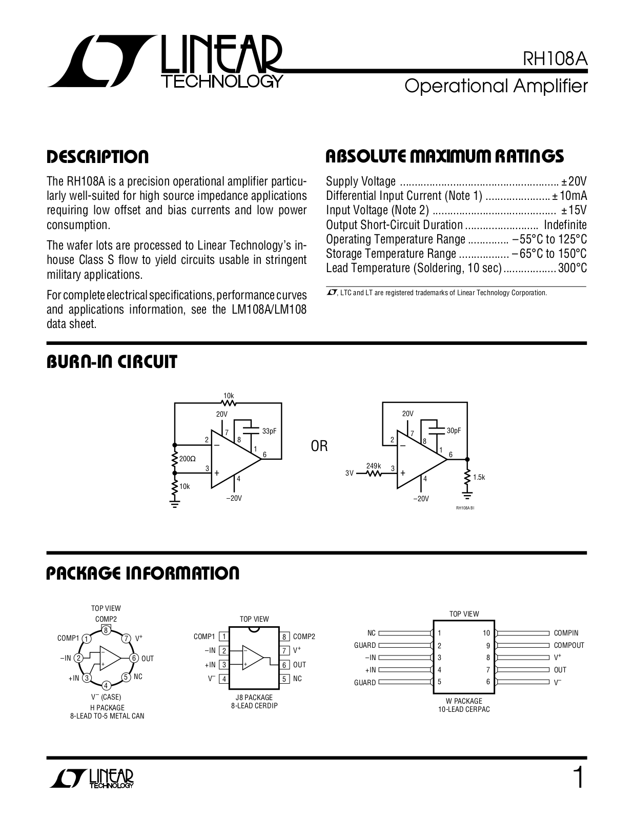 Linear Technology RH108A Datasheet