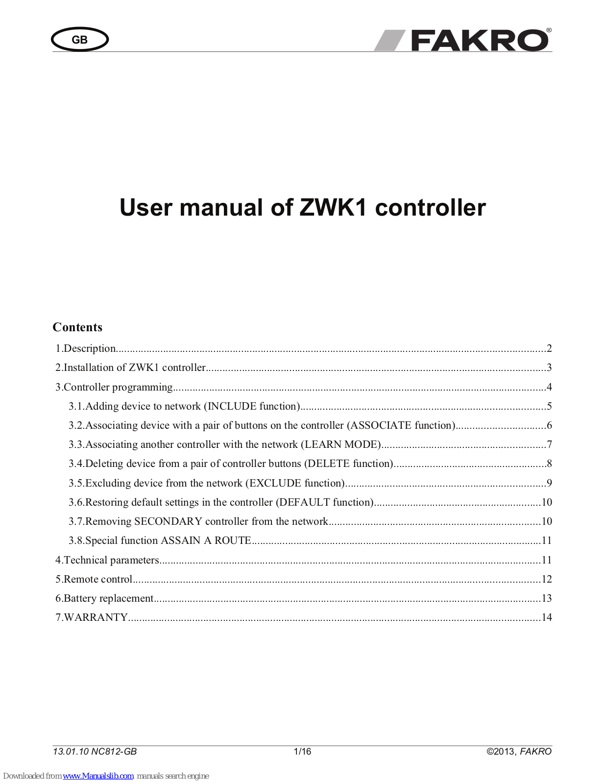 fakro ZWK1 User Manual