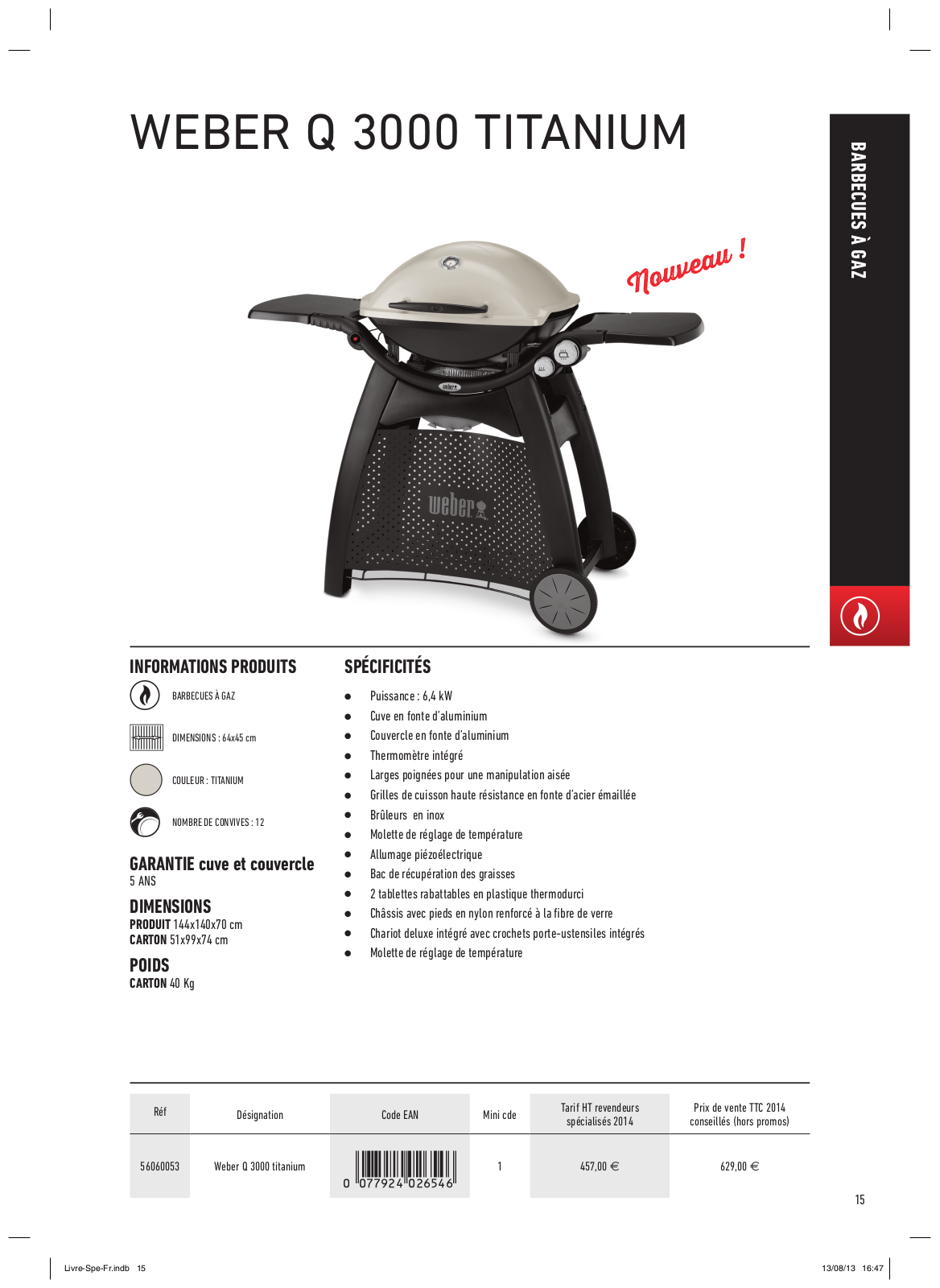 Weber Q 3000 product sheet